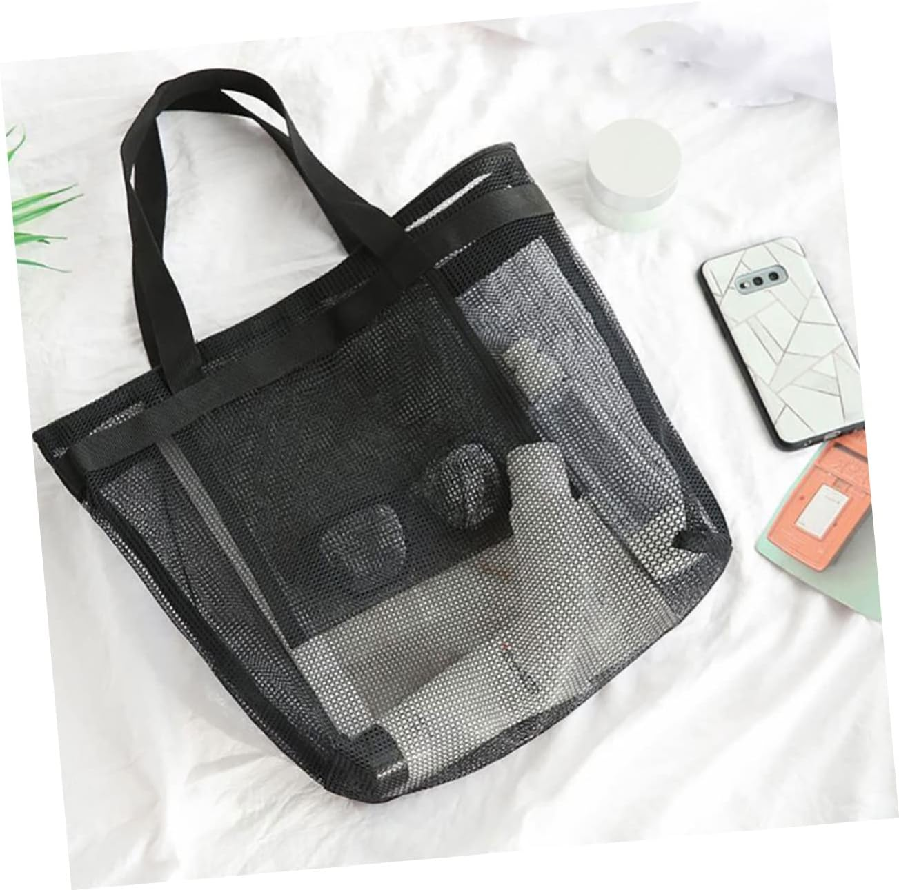 TOGEVAL 2Pcs Mesh Beach Tote Handbag Versatile Handheld Shopping Bag for Beach Essentials Swim Gear and Toiletries Lightweight Design image number 5