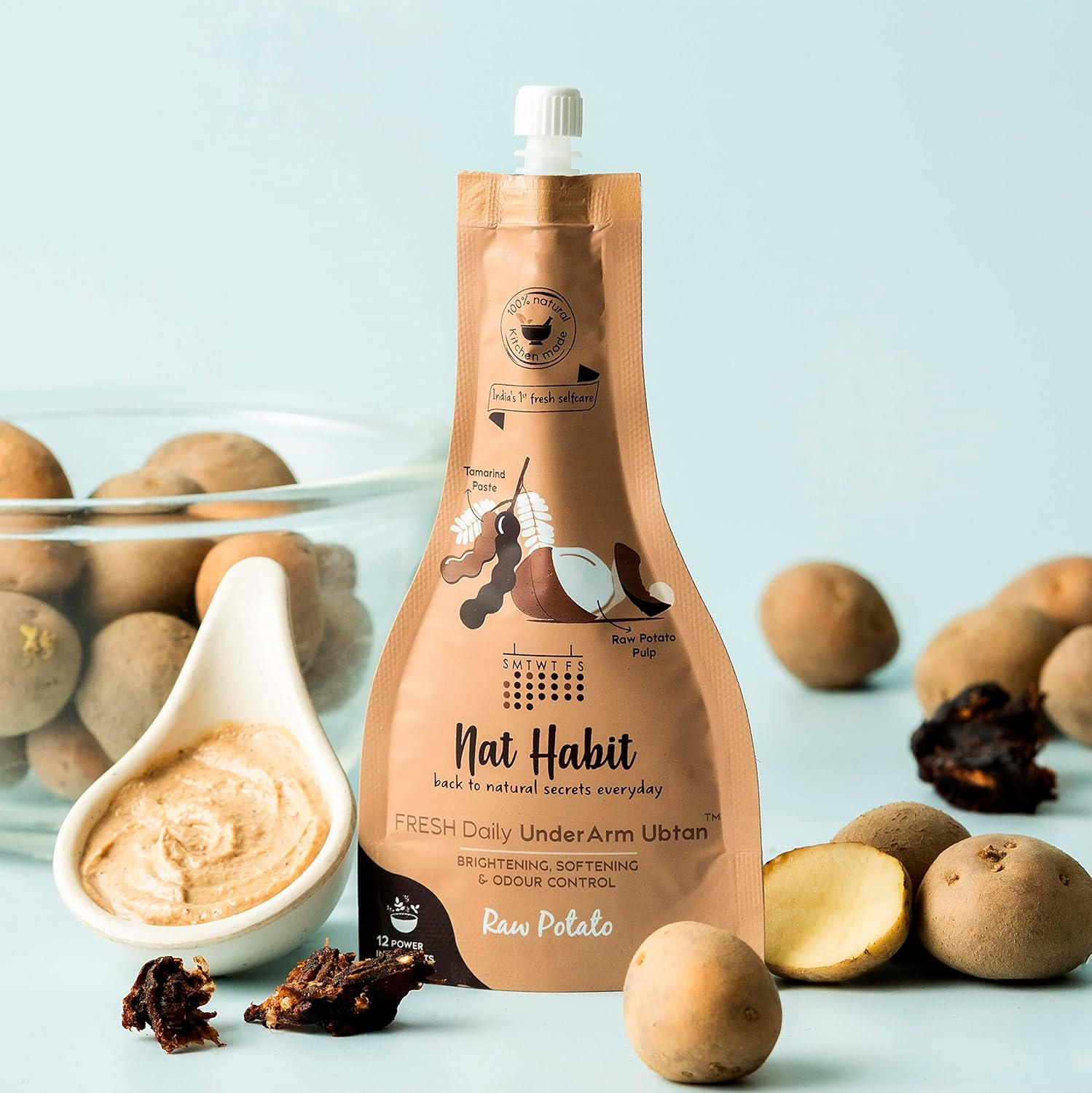 Nat Habit Raw Potato Underarm Ubtan & Scrub for Softening, Odour Control & Remove Darkness with Tamarind & Zero Chemical (40Gm X Pack of 3) image number 2