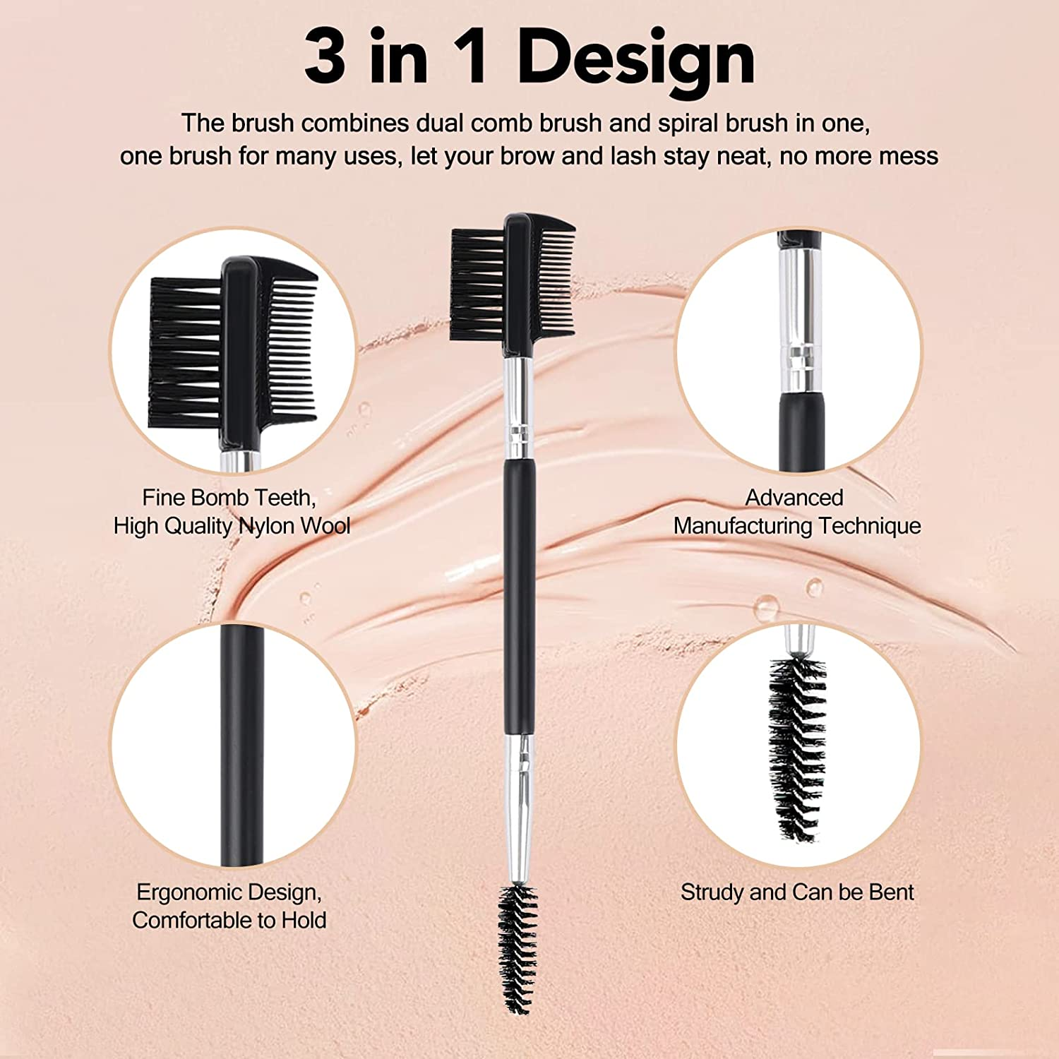 3 Head Eyebrow Eyelash Shaper Eyelash Comb Double Head Brush Makeup Grooming Tool Cosmetic with 3 Different Spoolie Brushes for Separating Lashes, Eliminating Mascara Clumps, Grooming and Shaping Brow