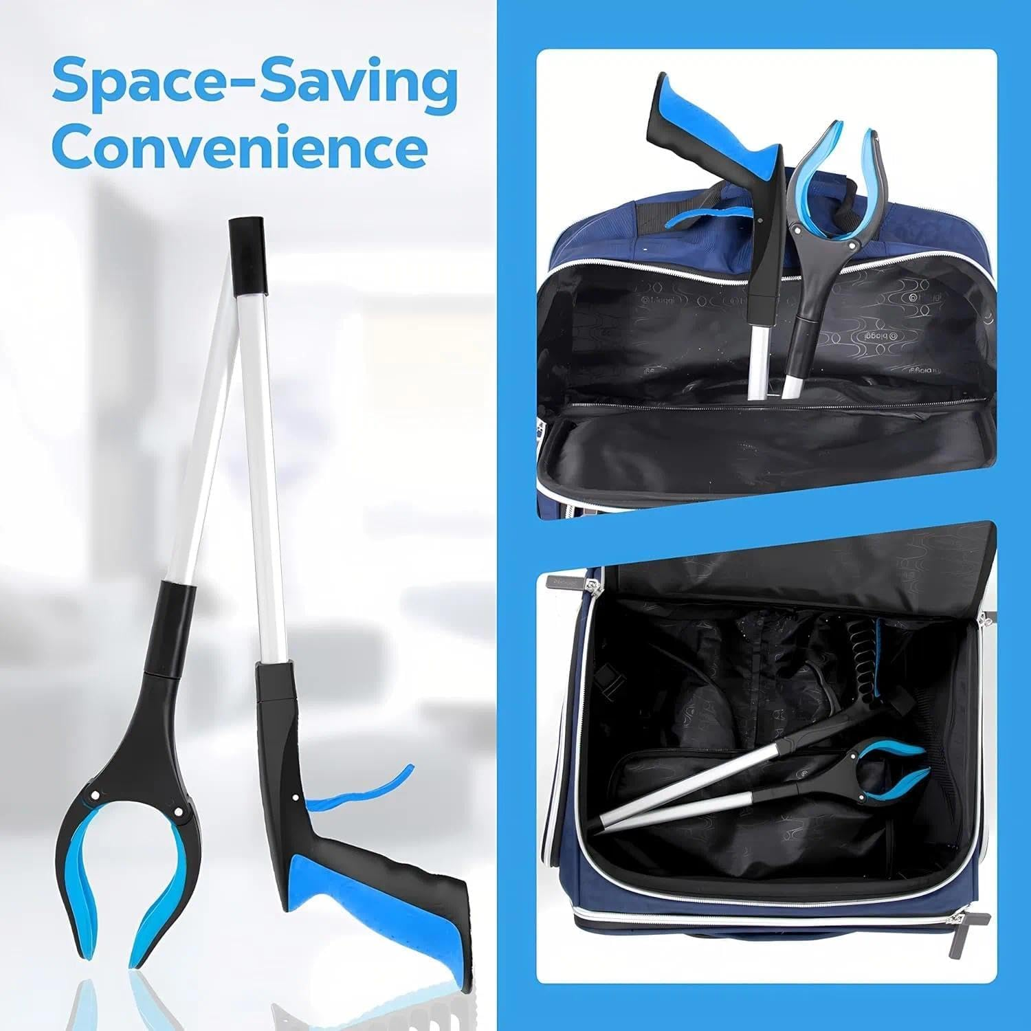 Foldable Grabber Reacher Tool &ndash; Extra Long Heavy Duty Reacher Grabber with Built-In Magnet for Picking up Trash, Seniors Mobility Aid &ndash; 81.3 Cm Extension, Blue &ndash; Unron image number 2