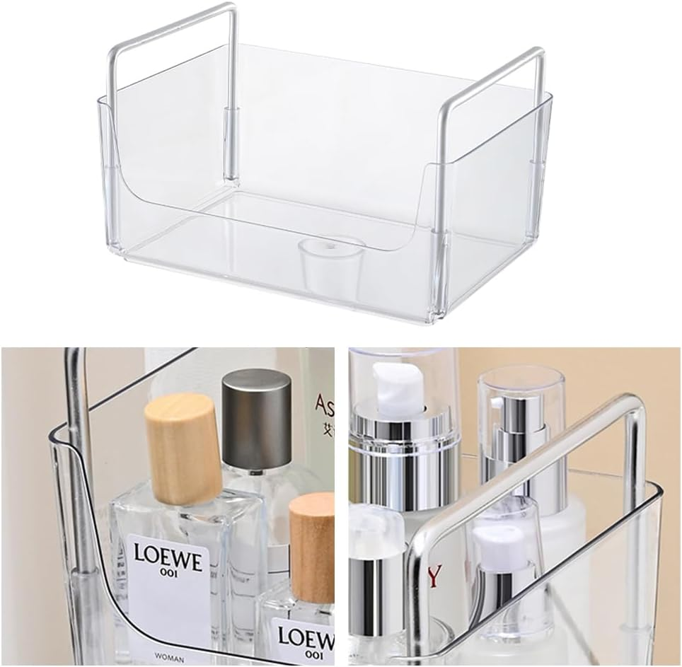 NYGHMY 1 Pcs Clear Plastic Organizer Tray with Handles, Makeup Organizer for Store Cosmetics and Skincare, Stackable Bathroom Countertop Organizer for Vanity, Kitchen Cabinet Storage Items image number 4