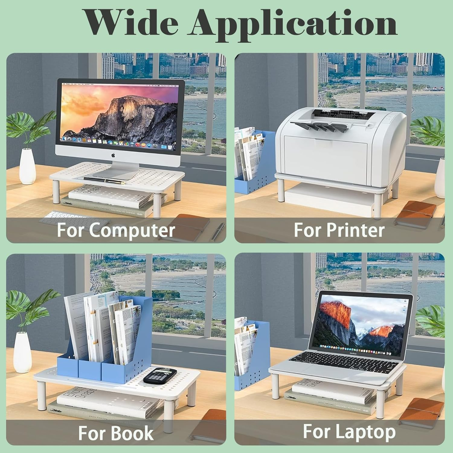 1 Pack White Metal Monitor Stand Riser, 3 Height Adjustable, Mesh Holes, Metal Shelf Holder, Screen Floor Stand Riser image number 3