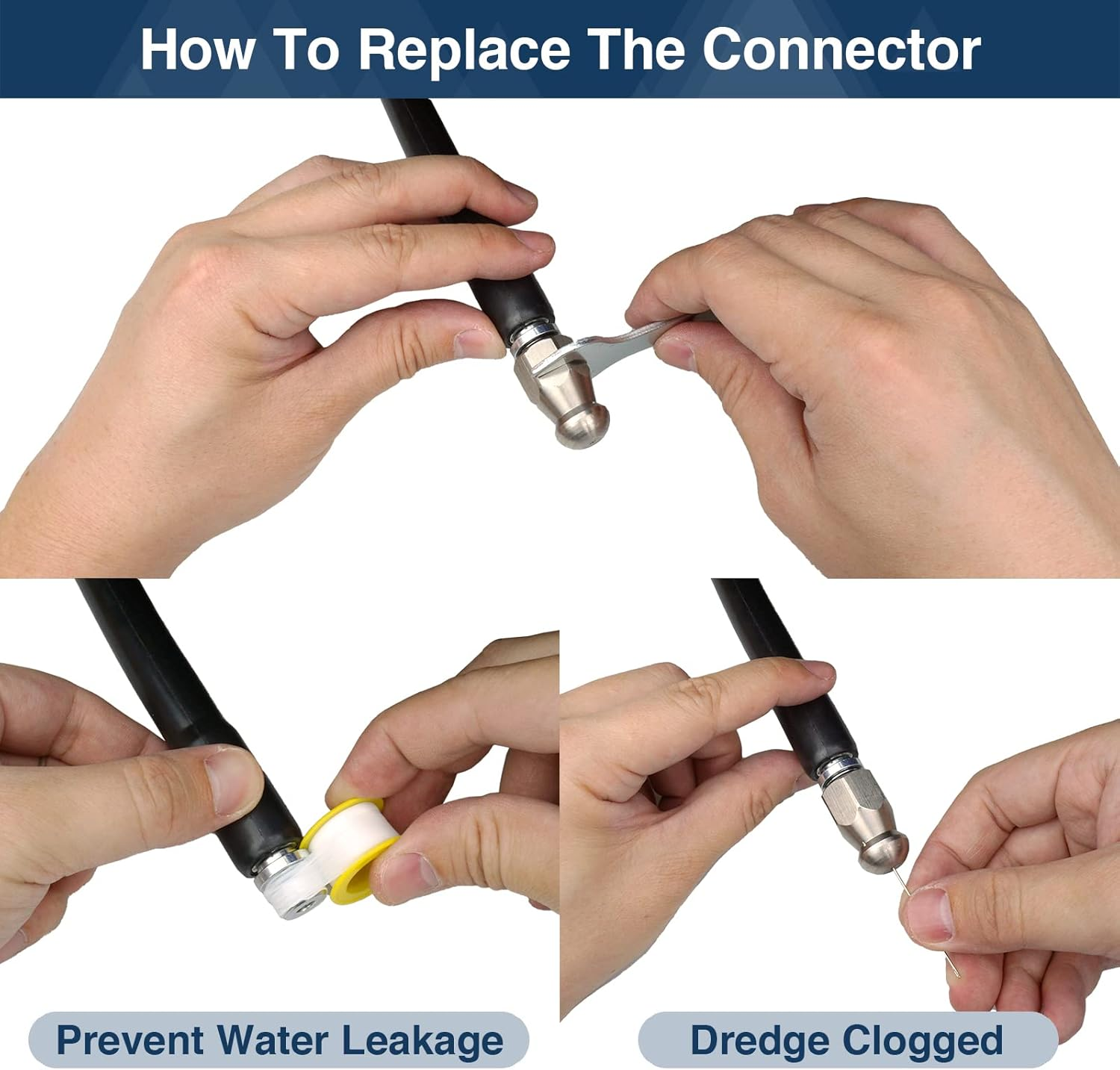 Sewer Jetter Kit for Pressure Washer 150FT, Newest 5800PSI Drain Cleaner Hose 1/4" NPT Angle, Accessory with 2 Spanners, 6 Jet Nozzles, with Pearl Brooch and Waterproof Tape image number 6