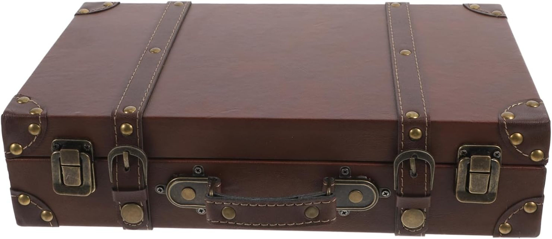 Outanaya Vintage Style Leather Trunk Luggage Small Brown Photo Props Decorative Storage Box Retro Suitcase for Clothing Store Window Display