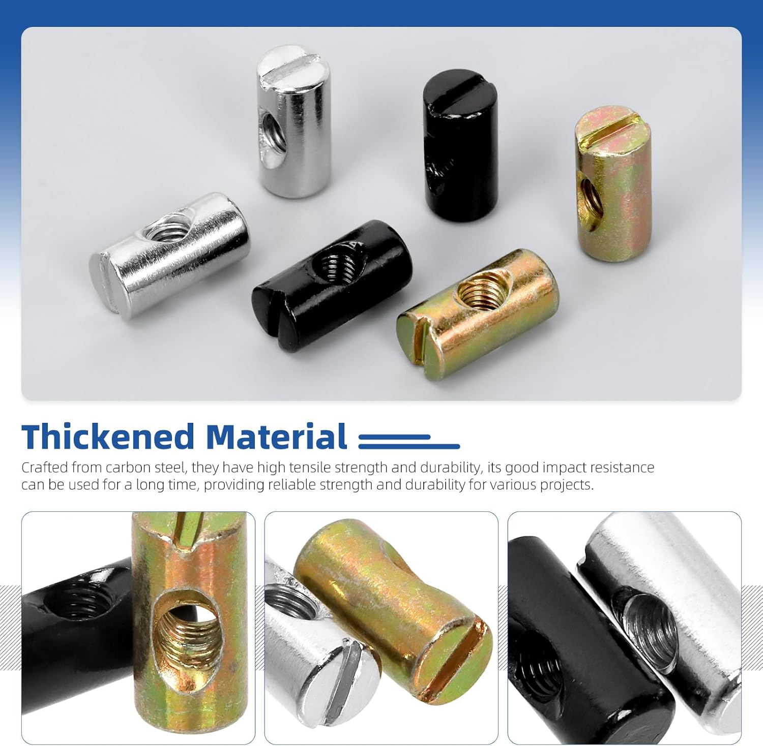 Glarks 40Pcs M6 X 20Mm Black Barrel Cross Dowels Slotted Nut, Heavy Duty Barrel Nut, Hammer Embedded Nut for Furniture Screws, Beds, Crib, Chairs, Hardware Replacement image number 6