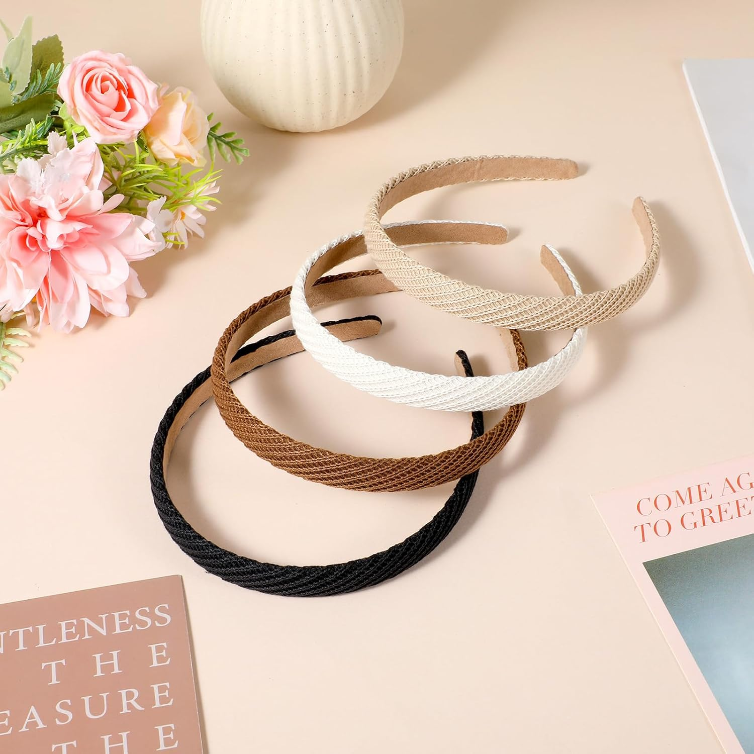 KFHENSOMR Pack of 4 Trendy Headbands, Women'S Elegant Thin Hair Band for Women and Girls (Black/Beige/Coffee/Brown) image number 3