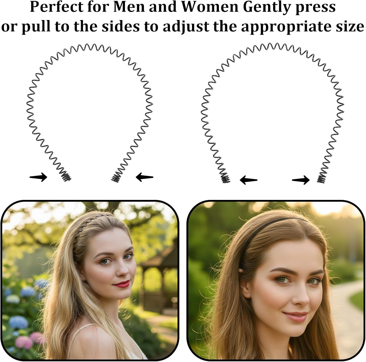 Sibba Pack of 6 Metal Hair Bands, Unisex Wave Hair Bands for Sports and Daily Life, Non-Slip Elastic Headbands for Running, Yoga and Parties, Black image number 5