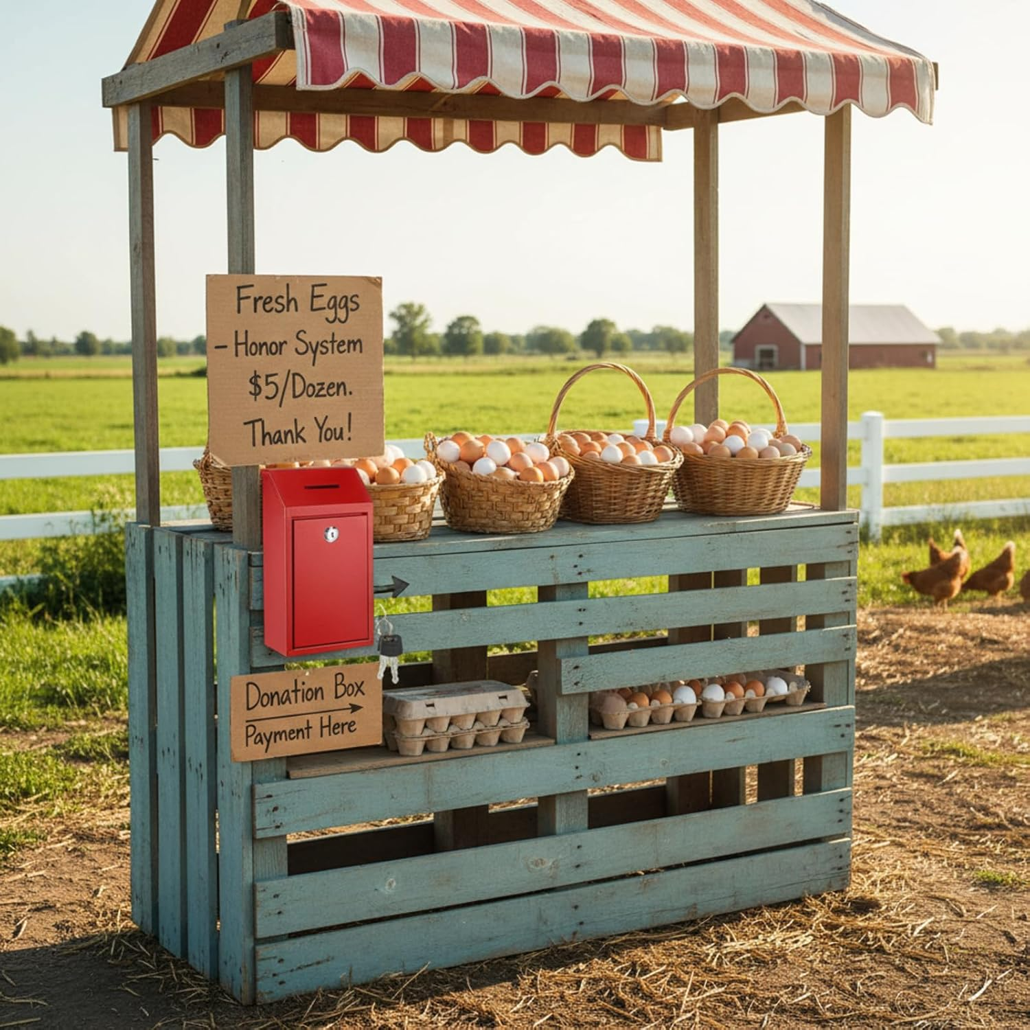Metal Donation Cash Box Collection Safe Suggestion Box with Lock Wall Mounted Mailbox Delivery Ballot Container for Home Office Outdoor Door(Red) image number 2