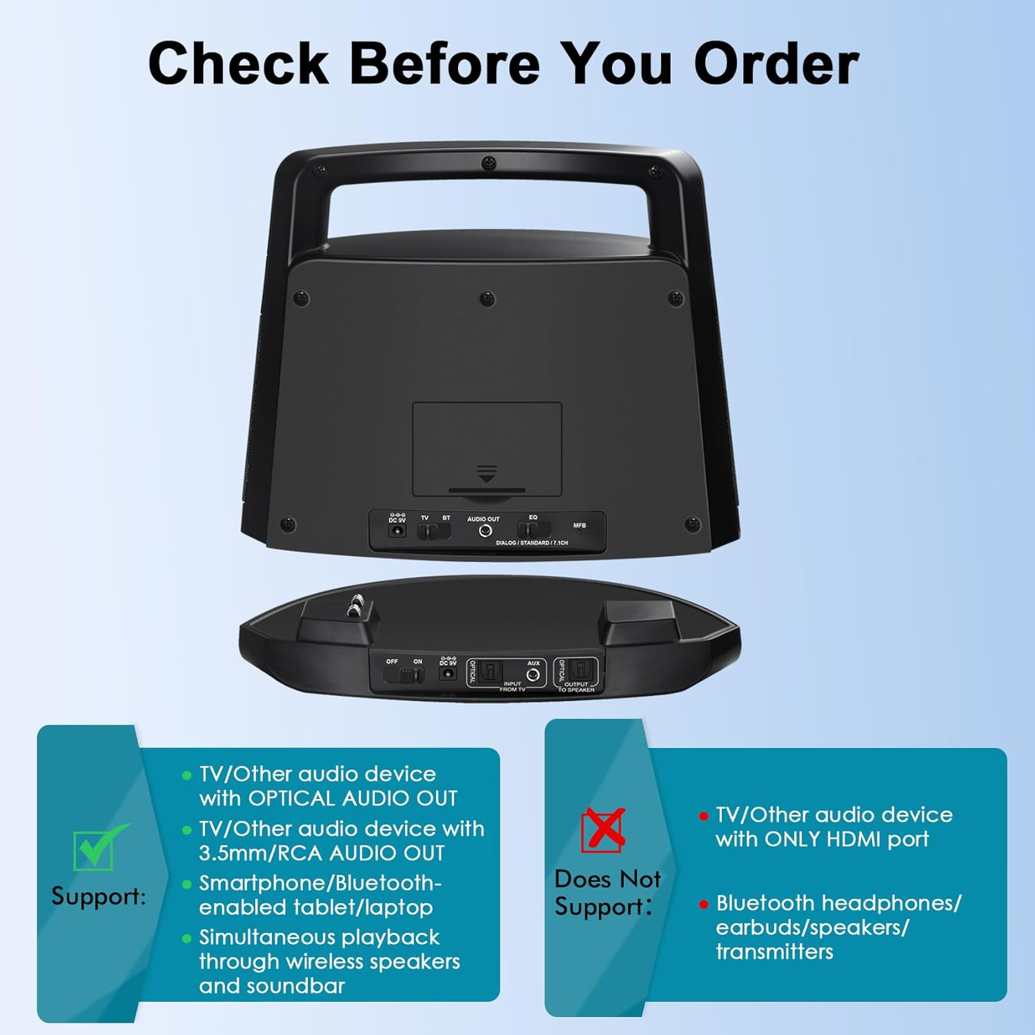 Digital Assisted Hearing Amplifier Wireless TV Speaker with Optical Input TV Audio Assistance Device Portable Speaker for Smart TV Voice Clarify Speaker for Seniors Extra Headset & Adapter SM-621D image number 4