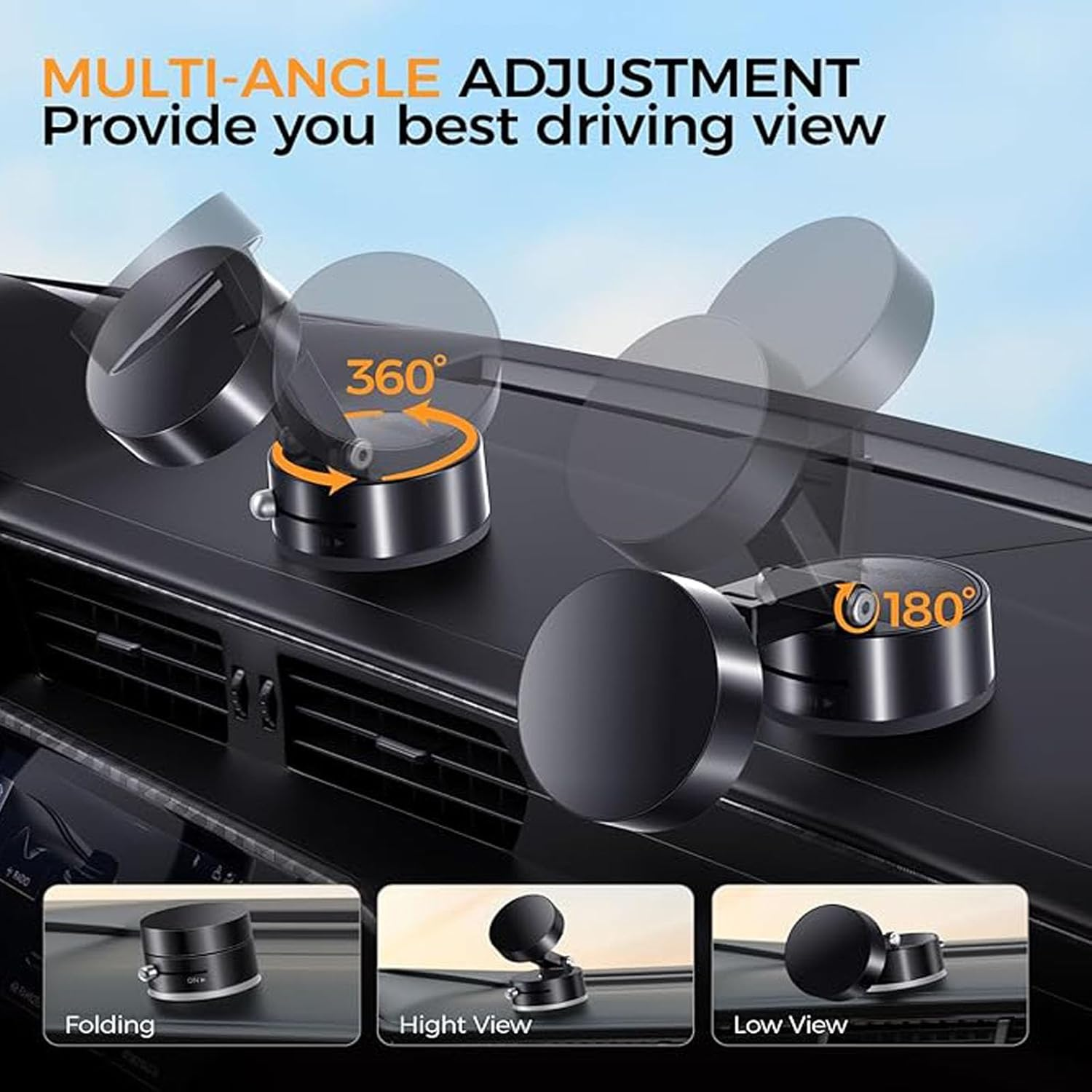 Vacuum Magnetic Phone Holder, 360&deg; Rotating Adjustable and Foldable Suction Cup Phone Holders, Stand Magnetic Phone Holder for Car/Gym/Mirror/Smooth Surface (Black) image number 3