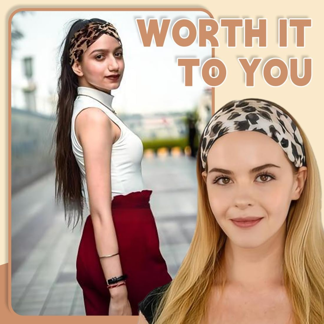 GGUFAY Pack of 4 Summer Elastic Headbands, Women'S Headband, Elastic Wide Headband, Cotton Cross Headband, Non-Slip, for Short Hair, Yoga, Workout, Running, Sports (Leopard)