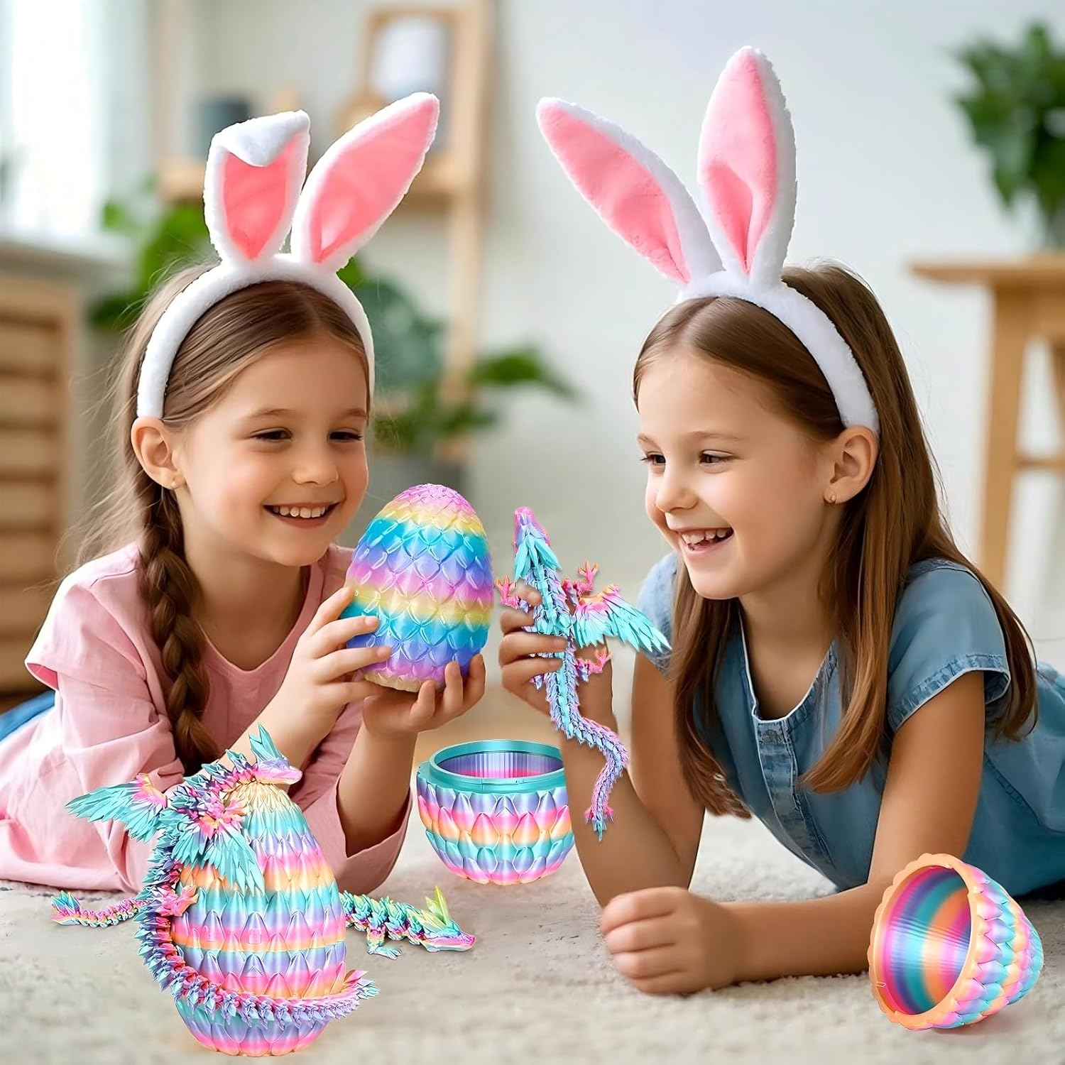 Flying Dragon Eggs, 3D Printed Easter Dragon Egg, Articulated Crystal Dragon Fidget Toy, Toys for Kids, Home Decor, Creative Ornaments, Birthday Gifts, Mystery Mythical Pieces Dragon (Rainbow Candy) - Rainbow Candy - Flying Dragon image number 1