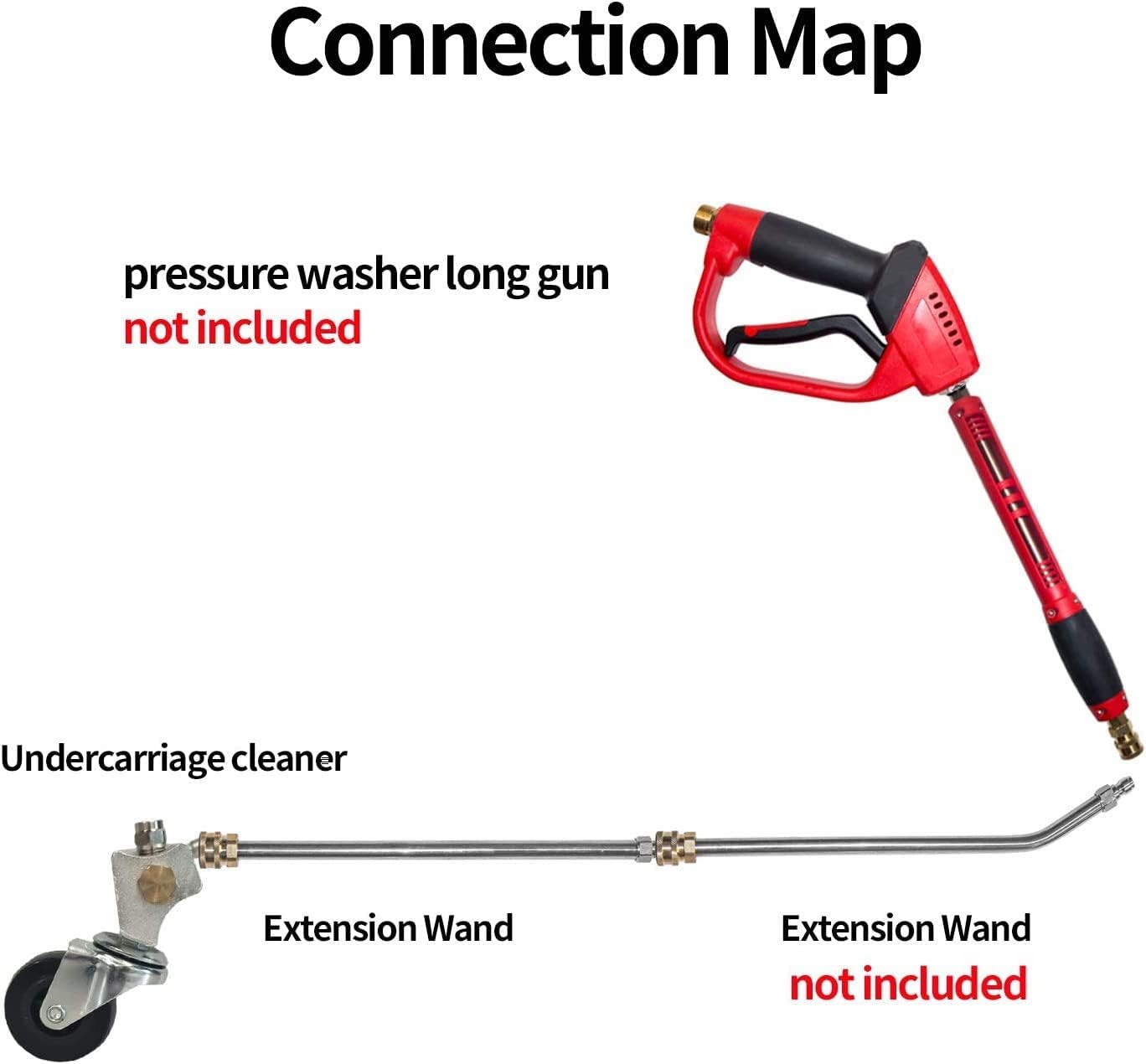 YUET Pressure Washer Undercarriage Cleaner Water Broom, under Car Wash, with Extension 45 Degree Angled Wand, Pressure Washer Accessories Water Spray Cleaning Floor Tool, 4000PSI Wands image number 4