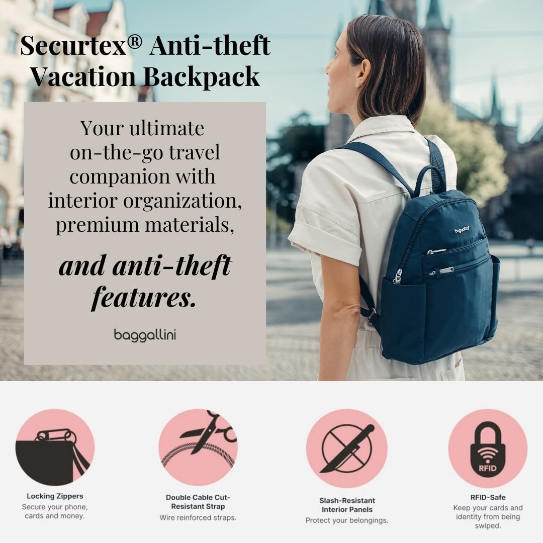 Securtex&reg; Anti-Theft Vacation Travel Backpack 10X13" Slash-Resistant Nylon Daypack W/Locking Zippers & Rfid Protection