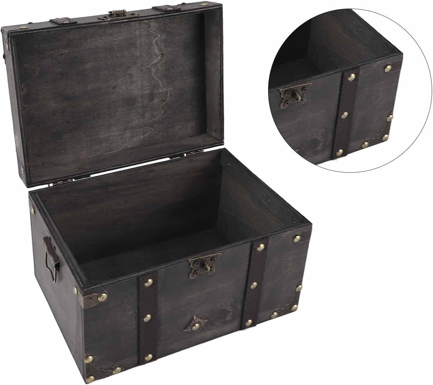 Vintage Wooden Boxes with Lock - Pirate Treasure Chest with Iron Code Lock - Wooden Storage and Decorative Box Treasure Jewelry Chest - Small Wood Box with Lid (Red Coded Lock) image number 4