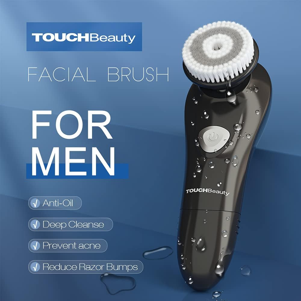 Touchbeauty 6&deg; Oscillating Facial Brush for Men with 2PCS Replacement Brush Heads, Waterproof Men'S Face Scrubber Brush Facial Exfoliator Device Black TB-1487M-05 image number 6