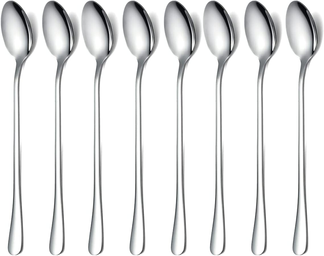 Long Handle Spoon, Coffee Stirrers, Premium Stainless Steel Coffee Spoons, Ice Tea Spoons, Ice Cream Spoon, Cocktail Stirring Spoons, Tea Spoons, Set of 6 (Silver)