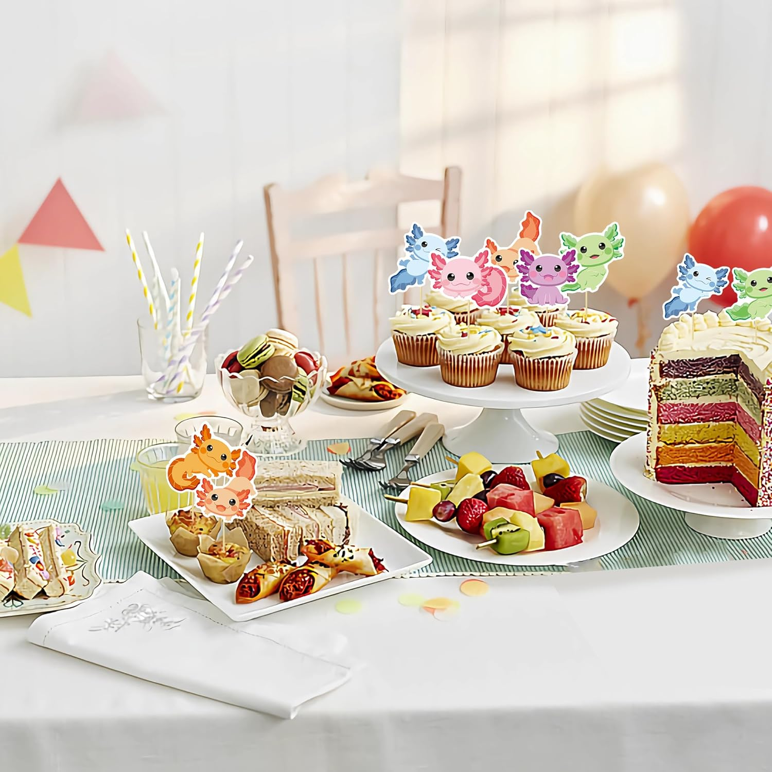 36Pcs Axolotl Cupcake Toppers Boys Girls Birthday Decorations Picks Reptile Animals Axolotl Party Supplies - Animal5 image number 7