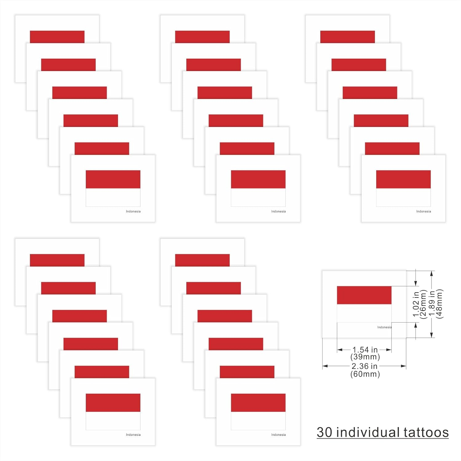 Womaha 30 Individual Temporary Indonesia Flag Tattoos Fans Face Tattoo Stickers for Adults Kids Group Activity Props image number 2