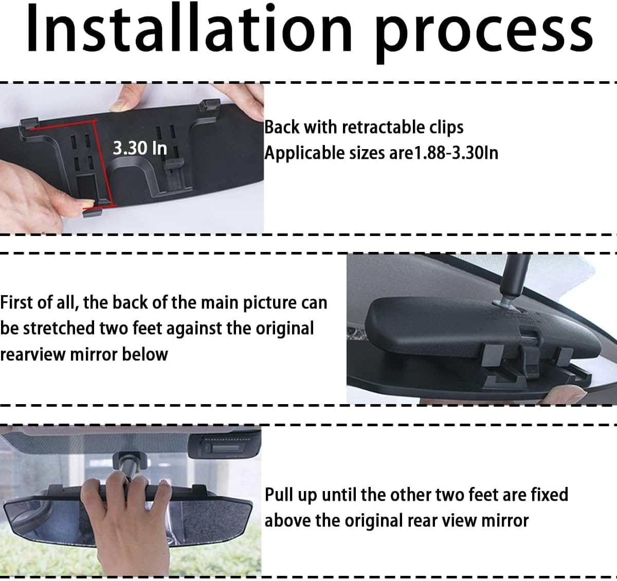 Car Rear View Mirror, Anti-Glare Clip-On HD Wide Angle Extended Curved Mirror, 360 Degrees Adjustable Reduce Blind Spots, Universal Car Accessories for Vehicle, Truck, SUV, Van image number 1
