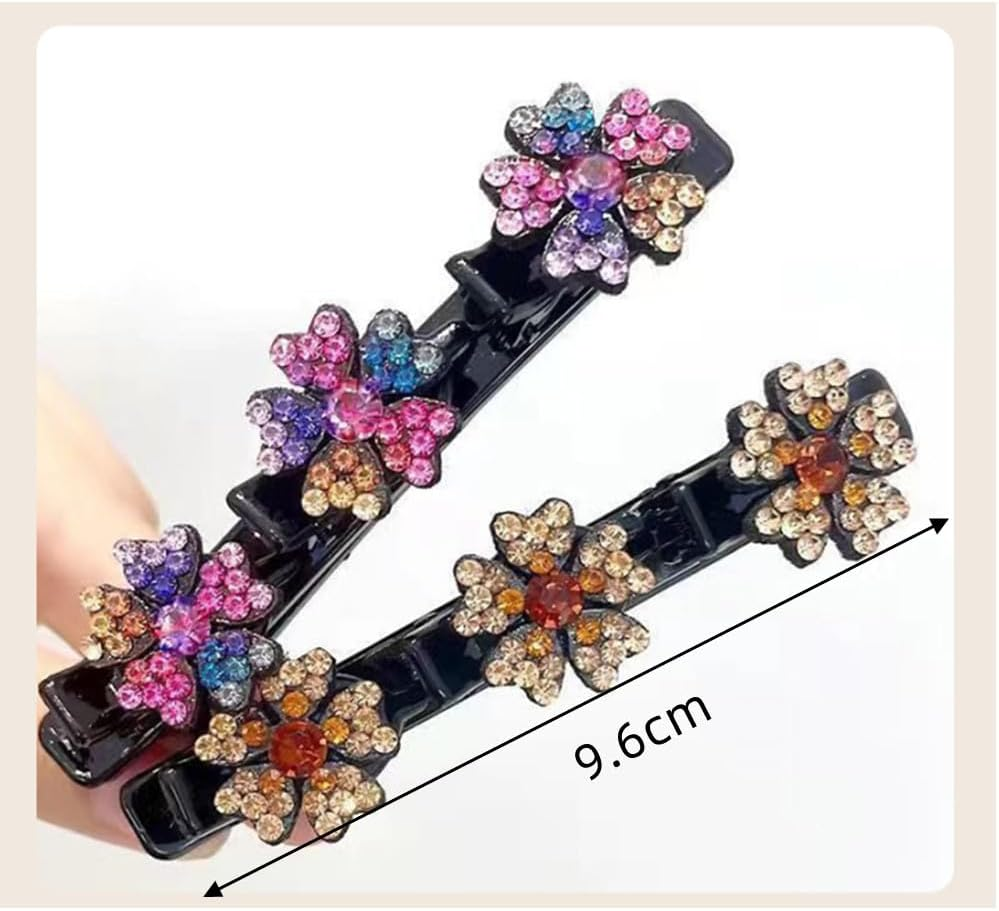 Naisfei 4 Pcs Braided Hair Clip,Sparkling Crystal Stone Braided Hair Clips,Satin Fabric Hair Bands with Rhinestone and Pearl,Sparkling Crystal Stone Braided Hair Clips for Women image number 1