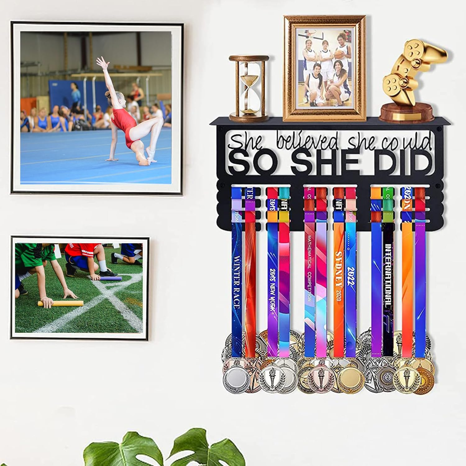 Medal Hanger Display,Running Medal Hanger Display,Trophy Shelf for Wall,Karate Belt Display Rack,Medal Holder for Awards or Trophy,Metal Rack for Wall Mount Hold up 56 Medals image number 3