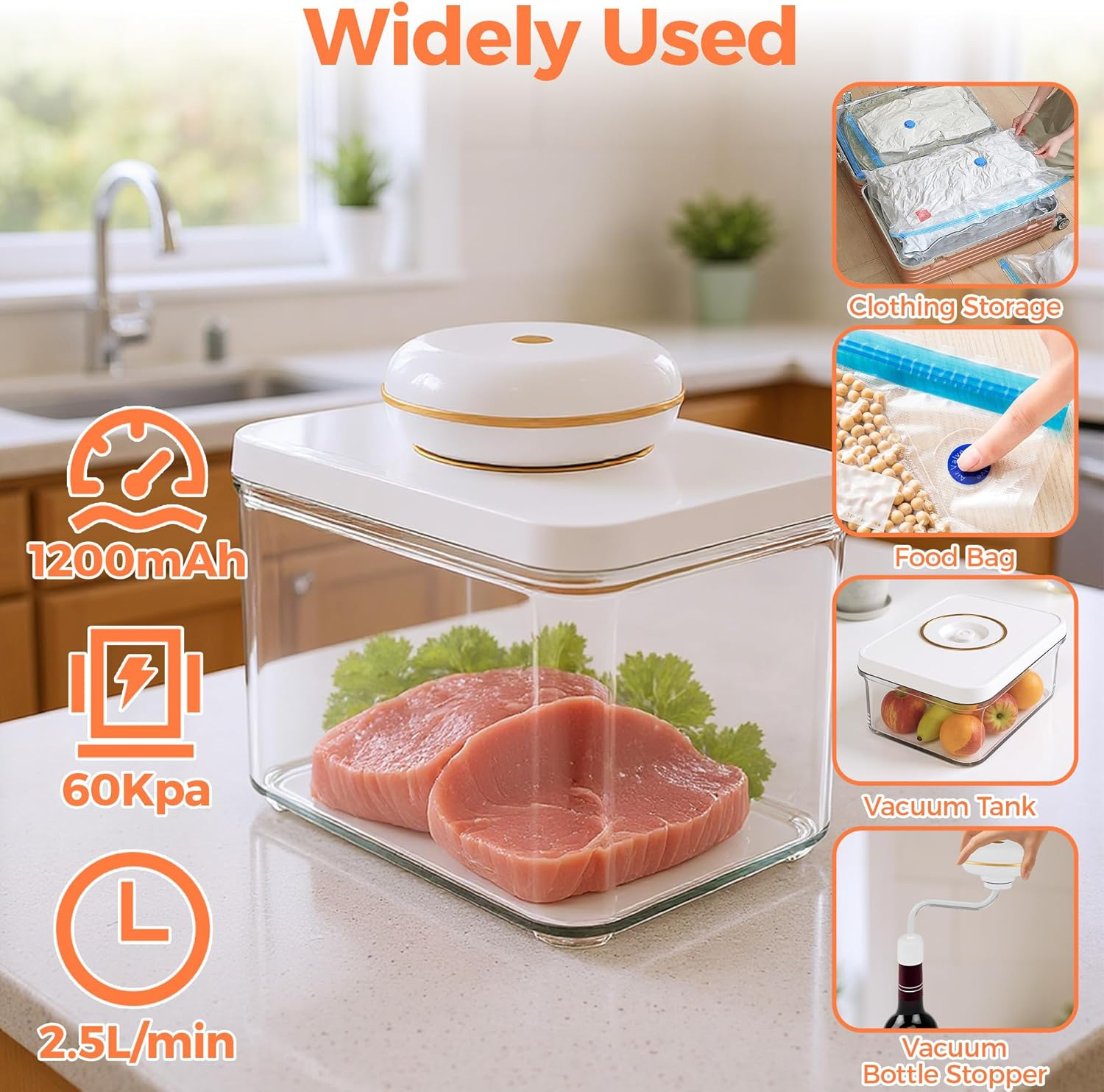 Advwin Vacuum Sealer Box Set, Vacuum Food Sealer with 3 Airtight Food Storage Containers, 60Kpa Food Preservation System Suction for Meal Prep & Kitchen Organisation image number 6