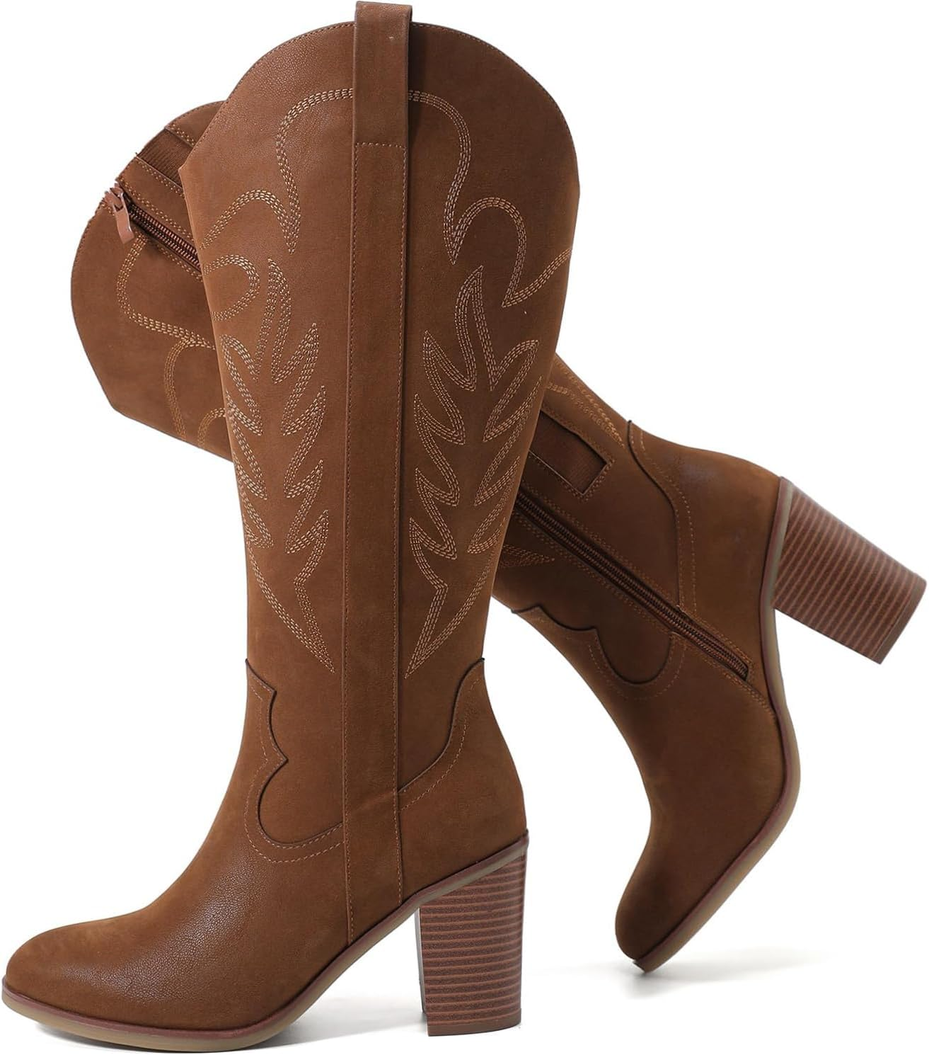 Luoika Women'S Extra Wide Calf Cowboy Knee High Boots，Wide Width Cowgirl Boots Chunky Pump Heel plus Size Western Tall Boots.