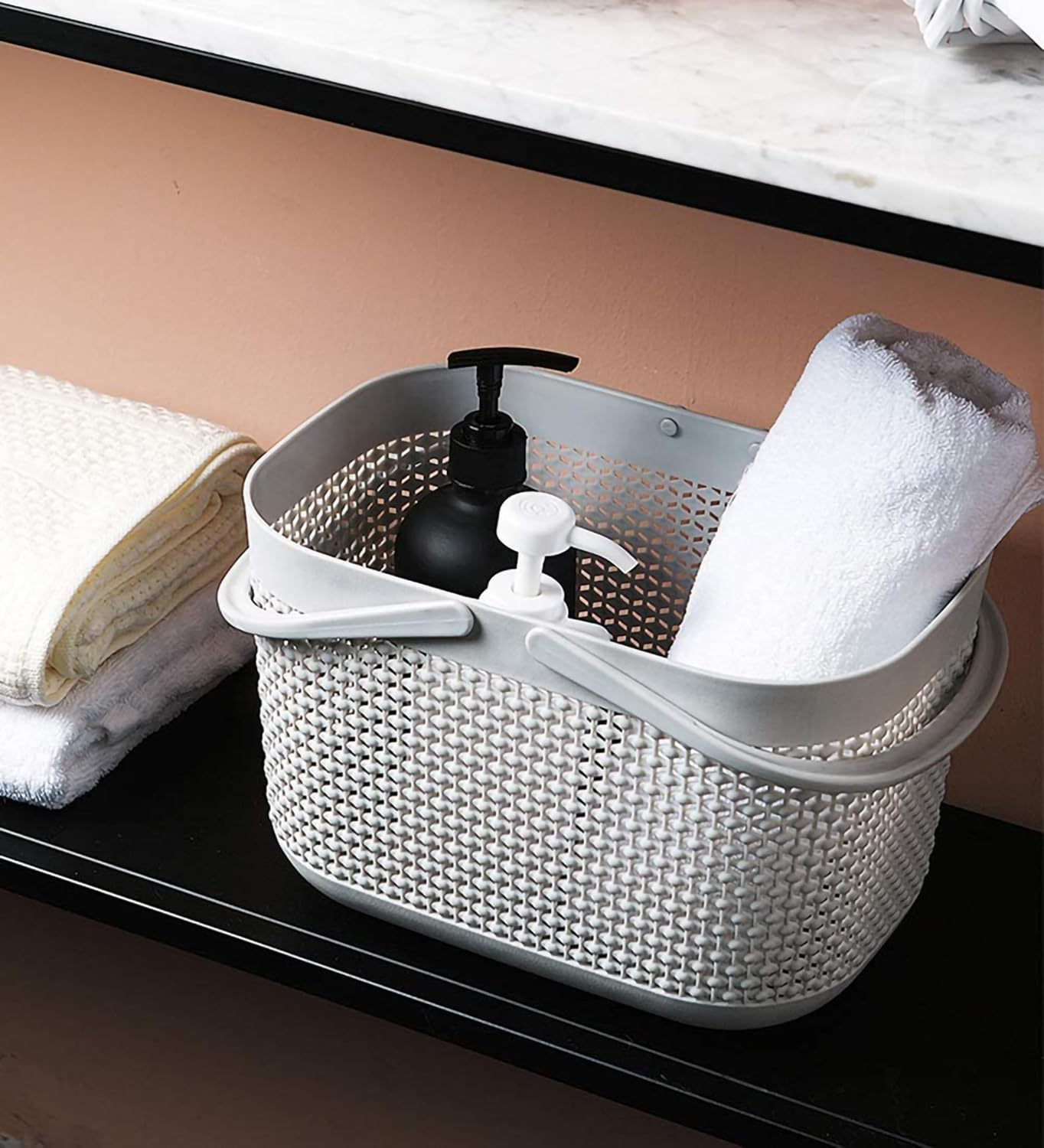 NDBOX 2Pcs Bathroom Storage Basket with Handles | Cleaning Caddy | Plastic Shower Storage | Shelf Organisers Basket | Multipurpose Cleaning Storage Caddy image number 1