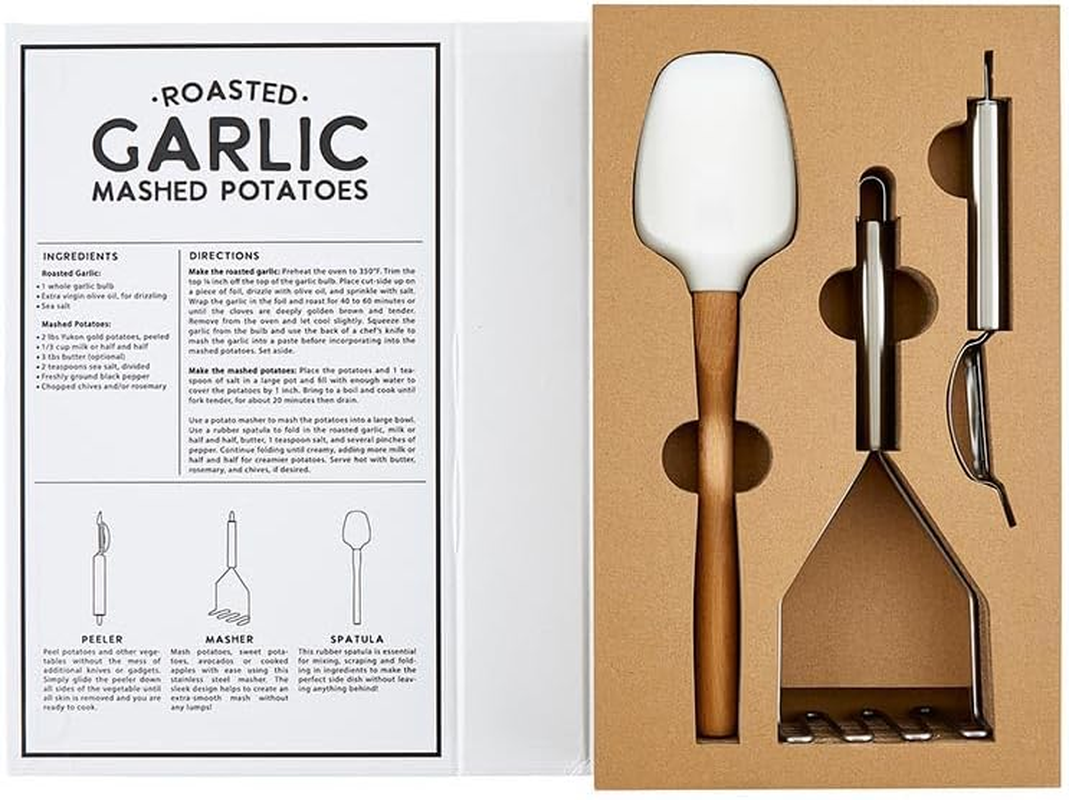 Santa Barbara Design Studio Gift Set Kitchen Essentials Tool Kit Black and White Cardboard Book Gifts, 3-Pieces, Keep Calm and Mash Potatoes image number 1