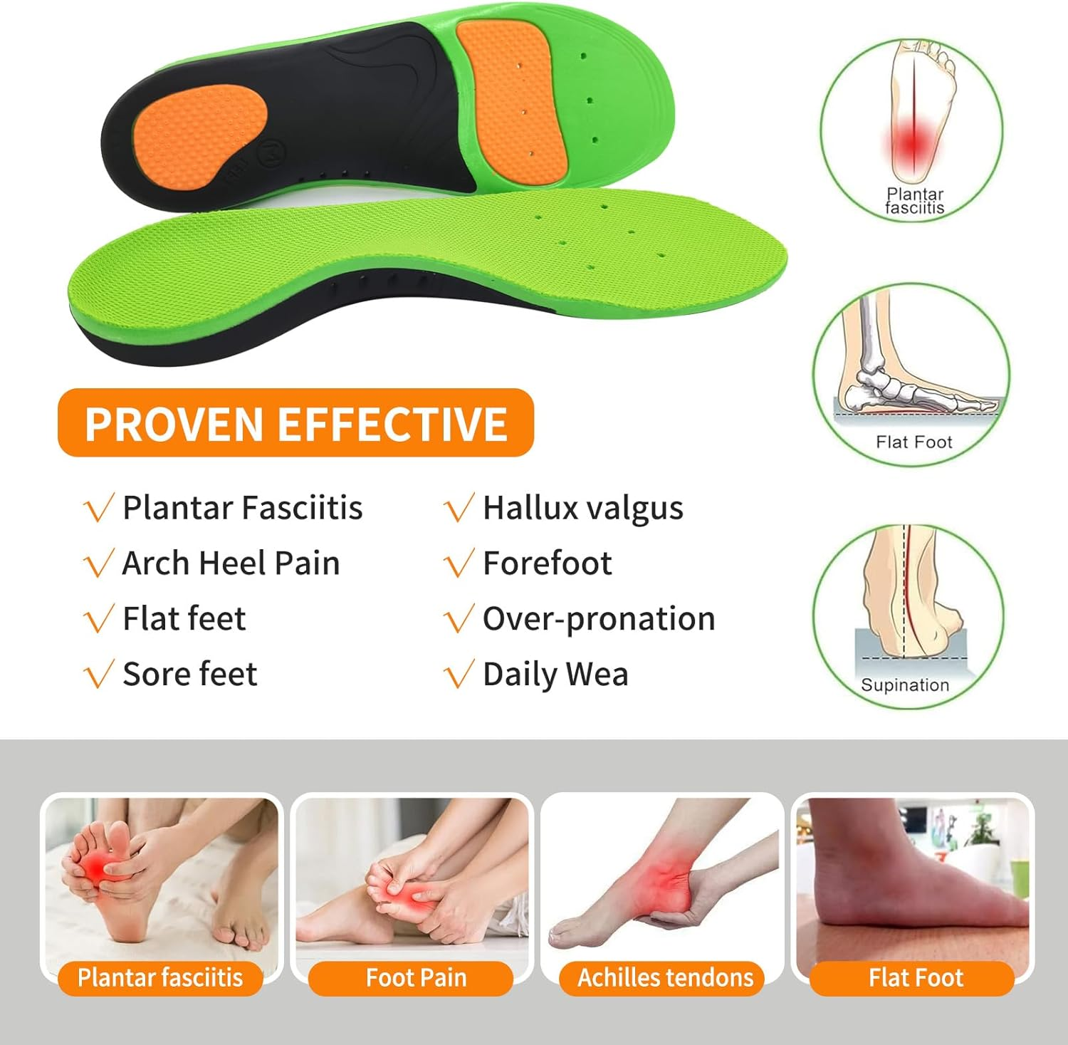 Plantar Fasciitis Insoles for Men Women, Plantar Fasciitis High Arch Support Insoles, Flat Feet Orthotic Insert, Shoe Inserts for Plantar Fasciitis,M image number 3