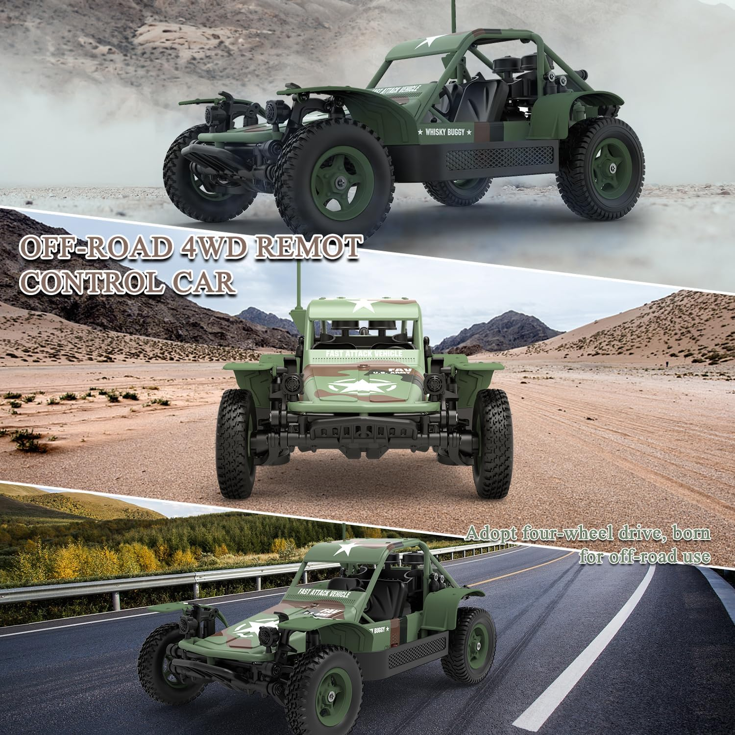 Spobot RC Car Military Truck 4WD Off-Road Army Tactical Vehicle Remote Control Truck with Lights Drift Cars Kids Hobbytoy image number 5