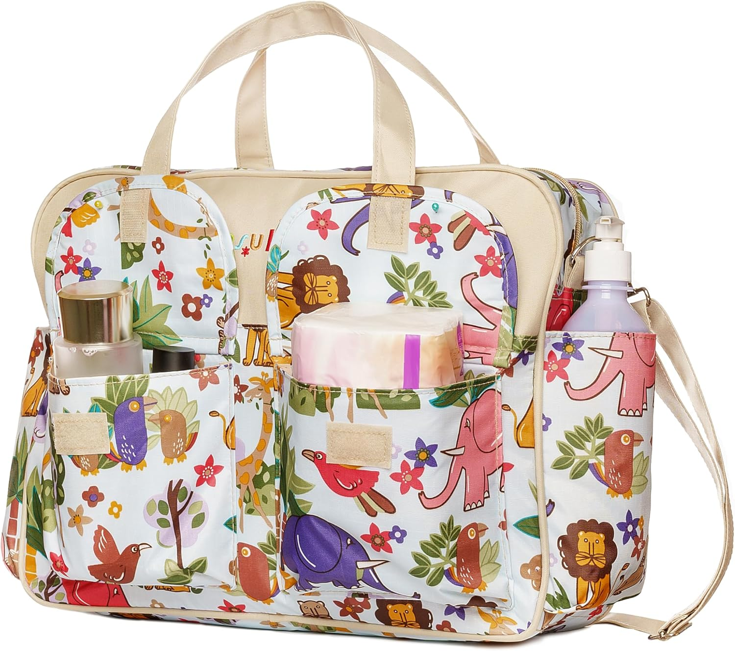 Diaper Bag Women Tote Bag Nylon Nappy Bag Durable Shoulder Bag Pregnant Handle Bag, Multi, Large, Animal, Large image number 3