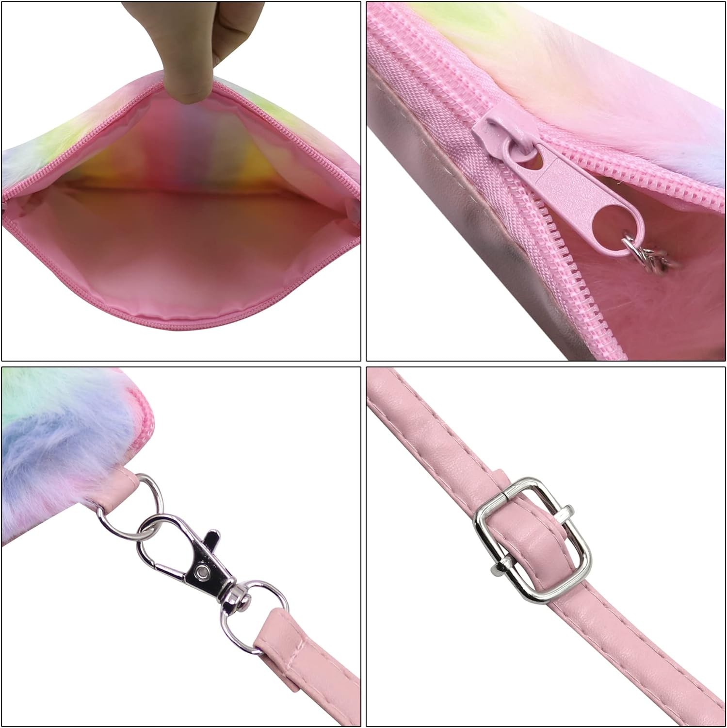 Kids Girls Fluffy Crossbody Purse Fuzzy Bag Plush Tie Dye Rainbow Shoulder Bag Handbag Wallet