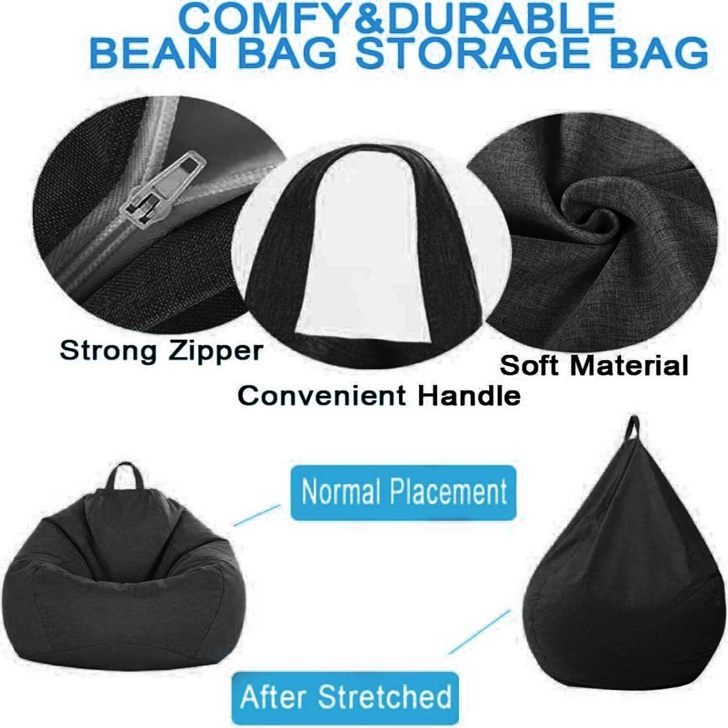 100X120CM Stuffed Animal Storage Bean Bag Chair Cover (No Filler) - Stuffable Zipper Beanbag Cover-Cotton Linen Memory Foam Beanbag Replacement Cover for Adults and Kids, without Filling image number 6