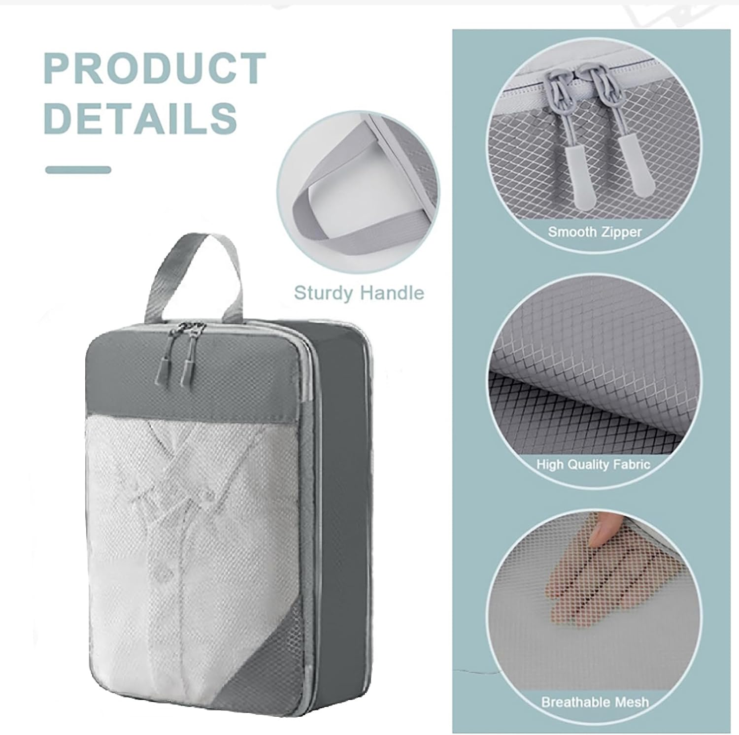 9 Pcs Compression Packing Cubes with Mesh,Lumobrilla Travel Packing Cubes Set,Travel Organisers for Carry on Suitcases,Expandable Storage for Luggage Suitcases Travel Accessories,Set of 9,Grey - 4 Pcs-Black-Mesh image number 3