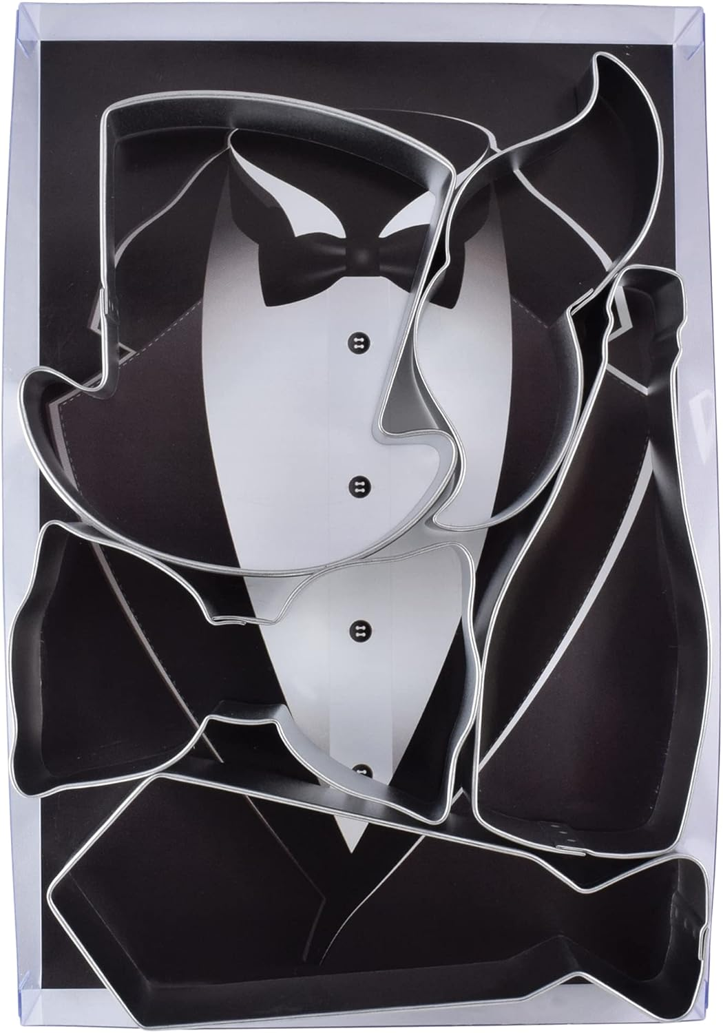 R&M International 1933 Handsome Gents Cookie Cutters, Bow Tie, Top Hat, Moustache, Champagne Bottle, Neck Tie, 5-Piece Set image number 4