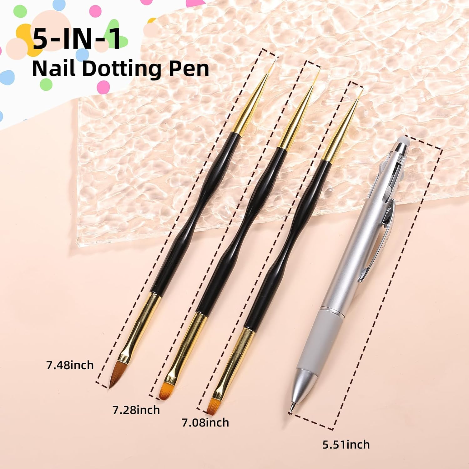 5 in 1 Nail Dotting Pen Nail Art Brushes,Gel Nail Polish Nail Art Dotting Tools Kit Include Nail Extension Gel Brush Nail Art Liner Brush Nail Dotting Pen for Diy Nail Art image number 5