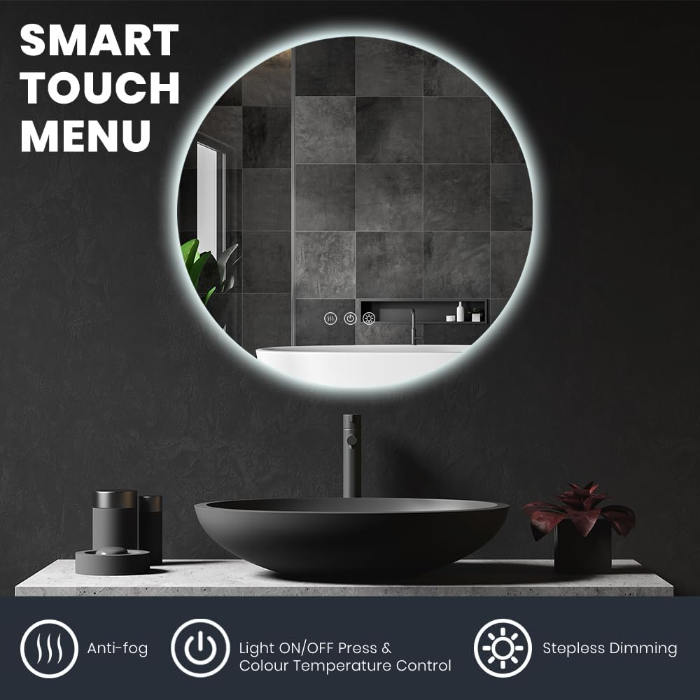 Simplus LED Wall Mirror 800MM round Bathroom Mirrors for Wall Mounted Anti-Fog Smart Touch Switch Vanity Makeup Mirror(Backlit Light) image number 6