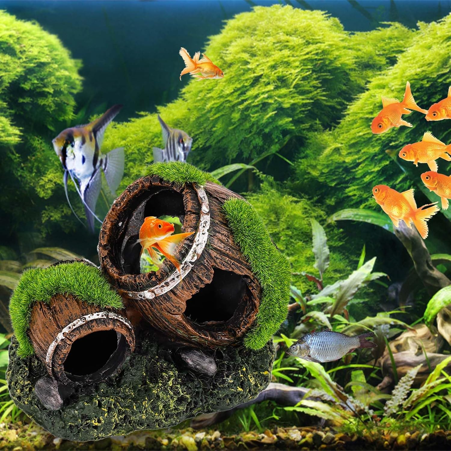 NQEUEPN Fish Tank Broken Barrel Decoration, Dual-Barrel Resin Fish Tank Decoration Aquarium Decor Aquarium Hideout for Betta Fish Tank Landscape for Small Animals to Play Hide Rest