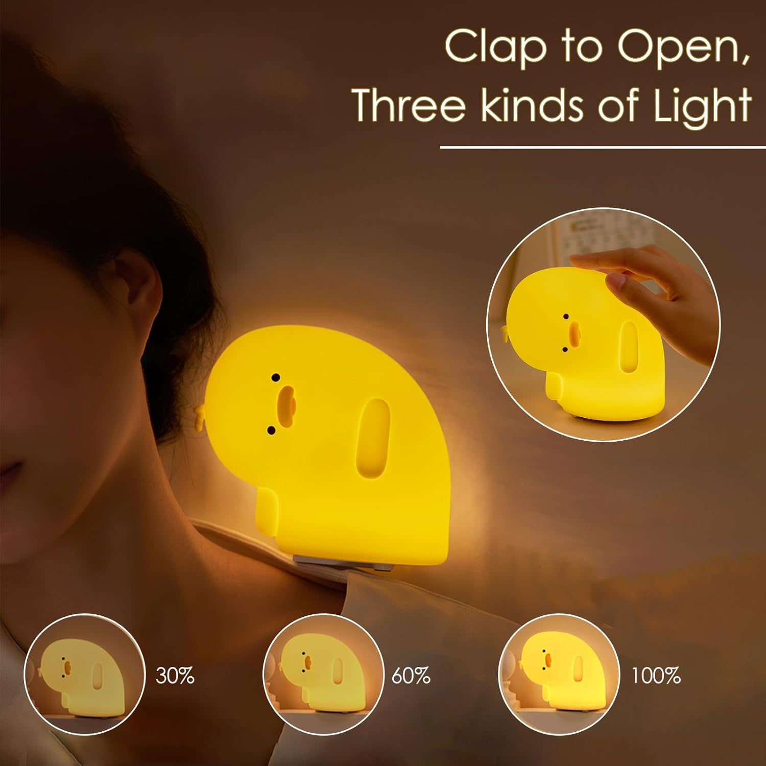 Kids Night Light for Bedroom,Cute Duck Decor Lights Touch Lamp,Gift Rechargeable Nightlight,Anime Night Lamps, Funny Gifts USB Portable Wireless Dimmable Ducks Feeding Bed Lamp (Yellow) image number 1