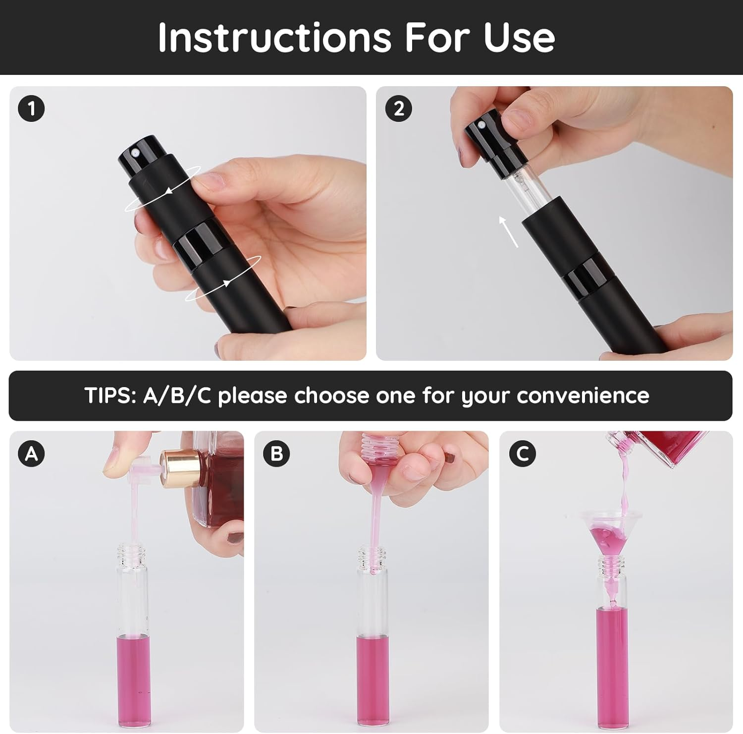 Segbeauty Perfume Atomiser, Pack of 5 Travel Perfume Refillable Bottle, Scent Pump Case 10Ml Perfume Spray Bottle, Portable Small Travel Atomizer for Men (Black) image number 4