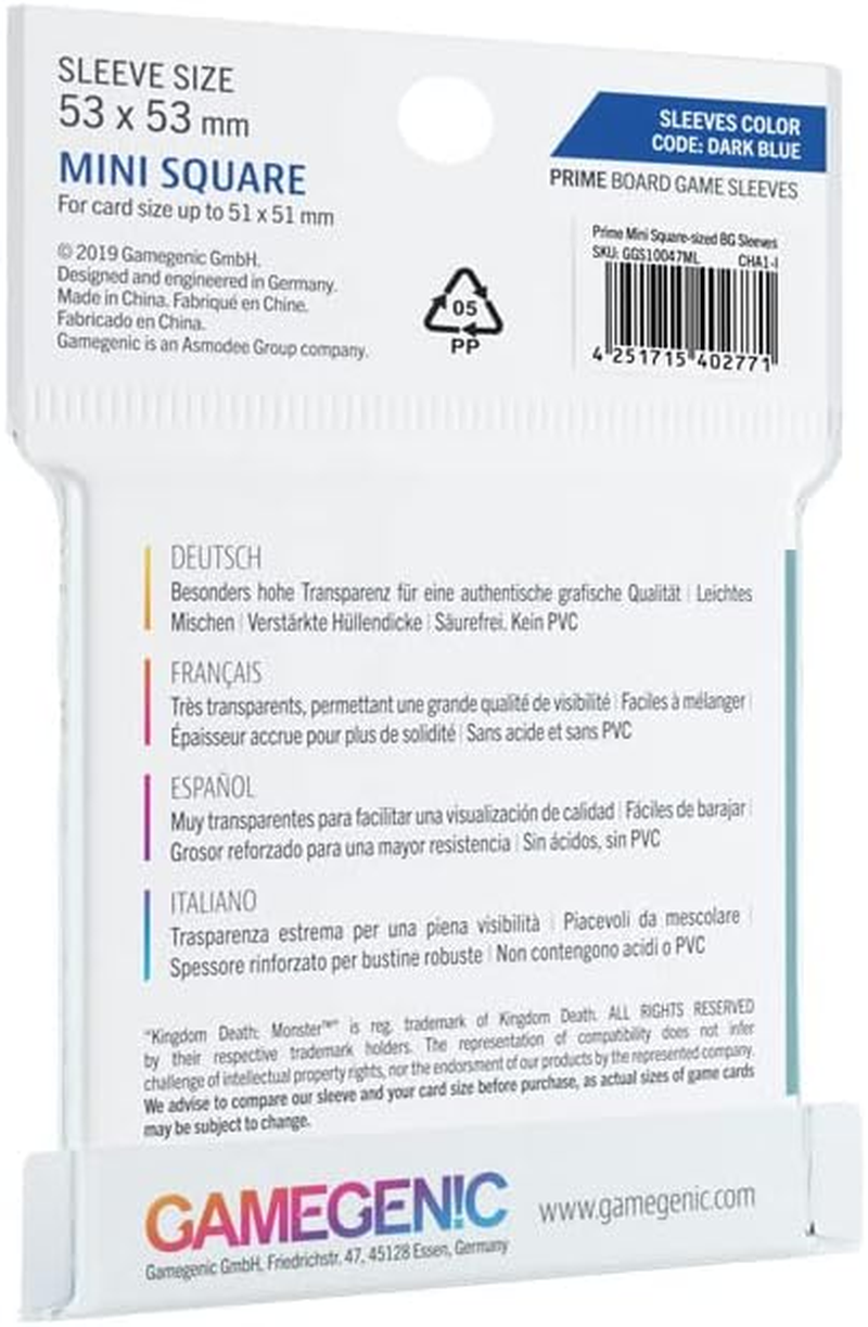 Gamegenic Mini Square Sized/Kingdom Death Monster Prime Board Game Sleeves with 50 Sleeves per Pack image number 1