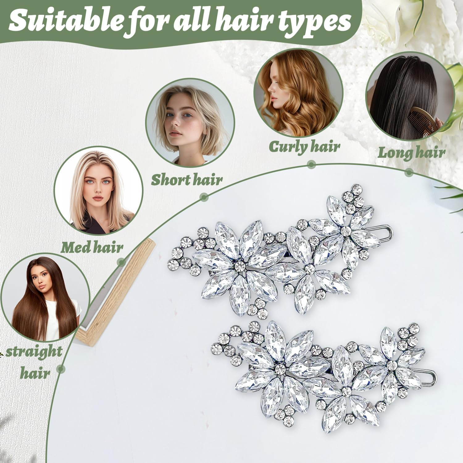 2 Pieces Rhinestone Hair Clips for Women | Wedding Hair Accessories for Women | Elegant Silver Bridal Hair Clips Sparkly Hair Clips for Bride Wedding Party Prom Gift image number 2