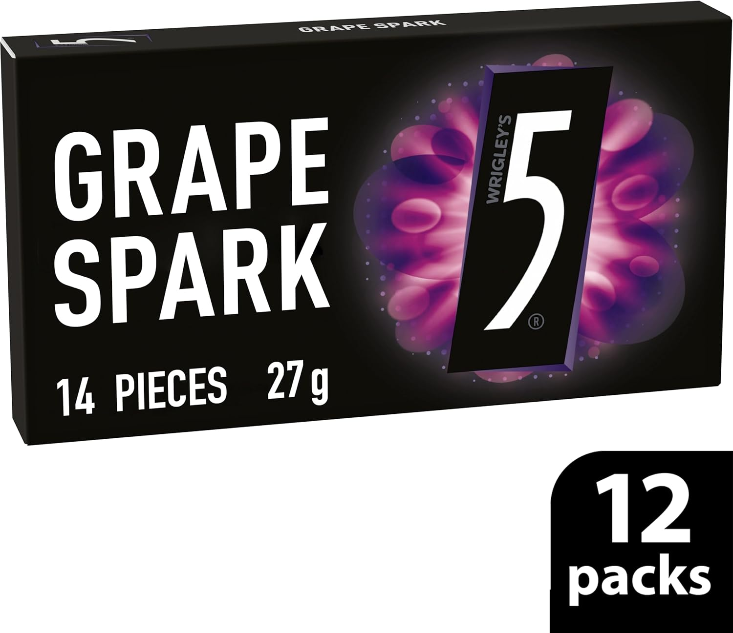 5 Gum Grape Spark Sugarfree Chewing Gum 14 Piece 27G (24 Pack) image number 1