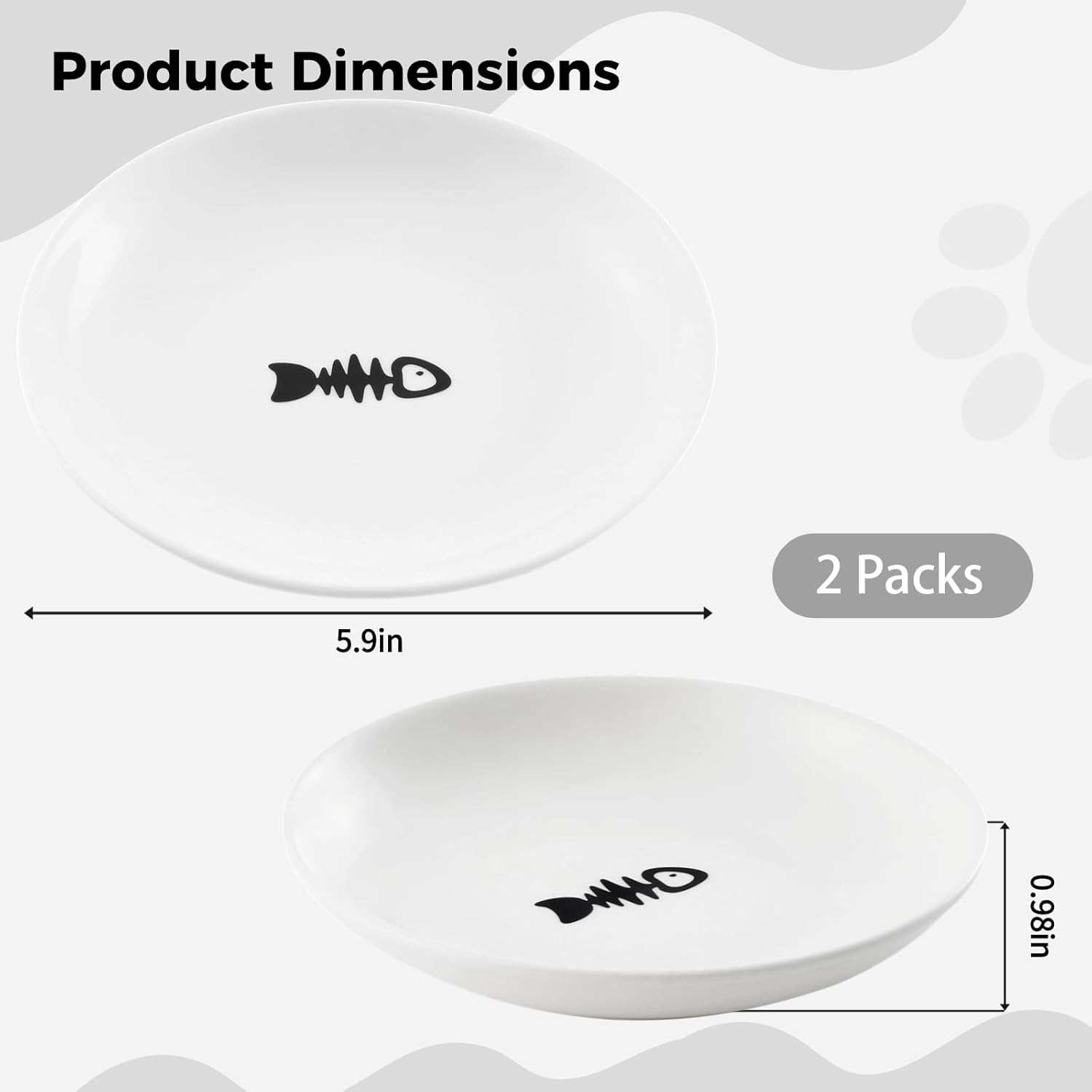 2 Pcs Cat Bowls, Wide & Shallow Cat Plates for Whiskey Fatigue Relief, 15Cm/6&rsquo;' Ceramic Cat Feeding Dishes Cute Fish Bone Design, Wet & Dry Food Feeding Bowls for Kittens, Cats, Puppies - White image number 6