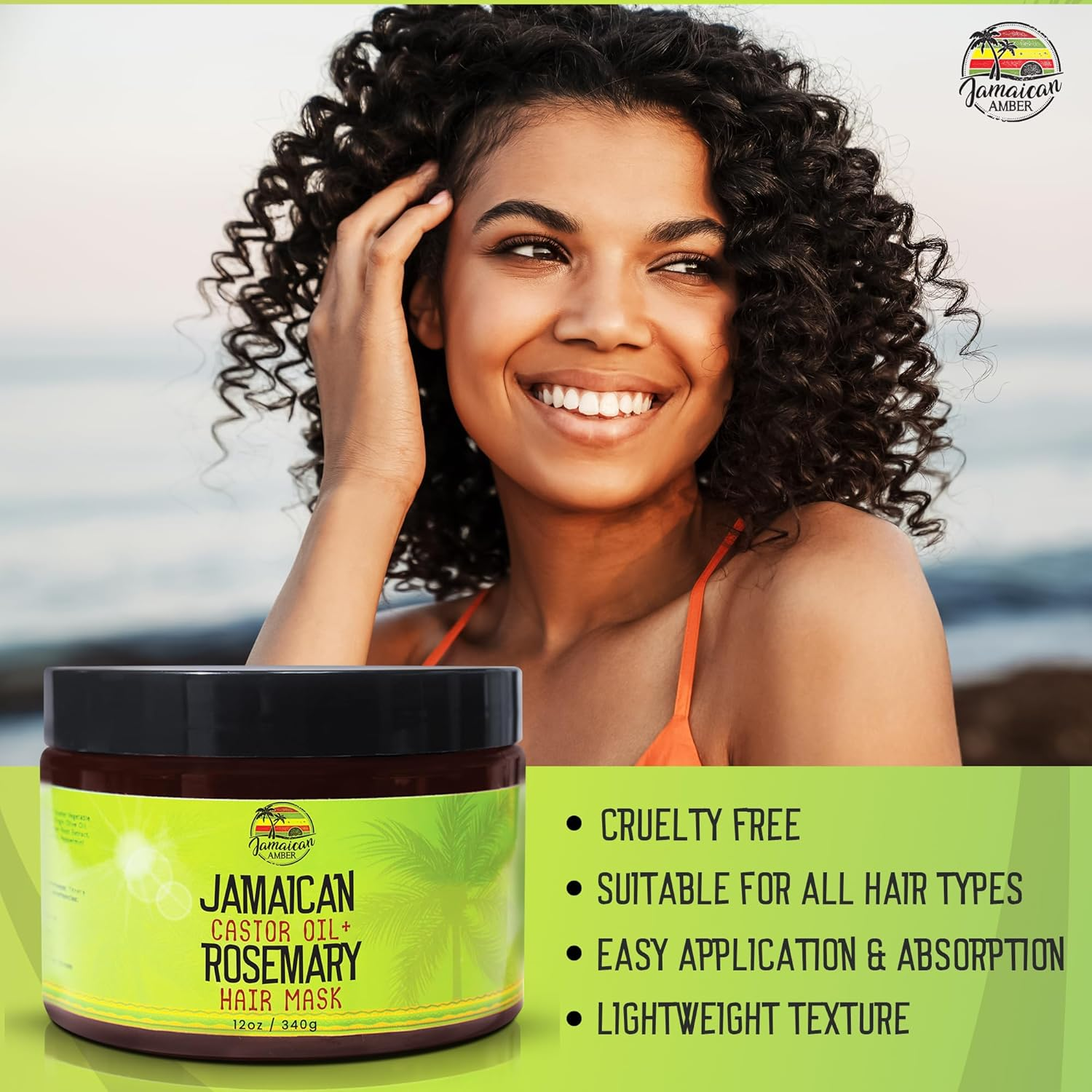 Jamaican Amber, Castor Oil & Romero Hair Mask - 12 Fl Oz/ 354 Ml - Deep Conditioning Hair Repairing Mask for Dry Damaged Hair