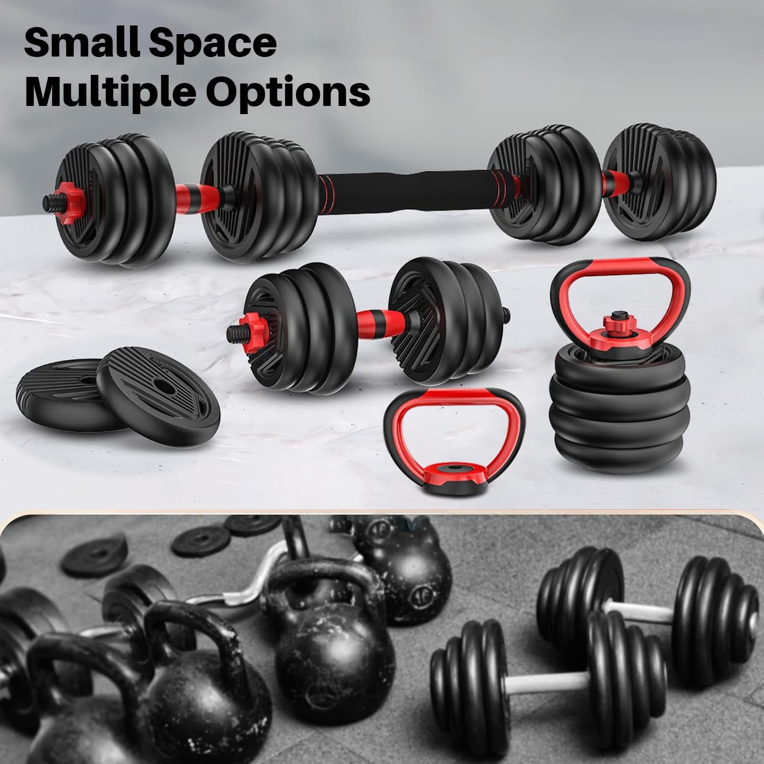 Yildue Adjustable Dumbbells Set,Free Weights Set with Connector,4 in 1 Dumbbells Sets Used as Barbell/Kettle Bells/Push up Stand,Fitness Exercises for Gym Equipment Home Workout for Women/Men image number 2