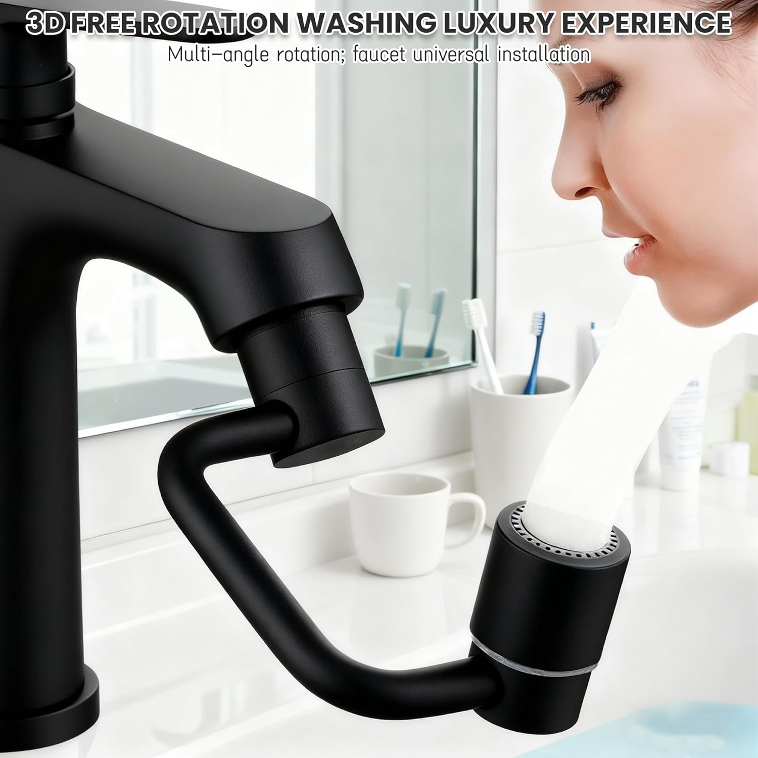 Emesak 1080&deg; Rotating Faucet Extender for Bathroom Sink, Easy Install Adjustable Swivel Spout, Multifunctional Universal Robotic Arm for Washing Hands, Hair, Face image number 1