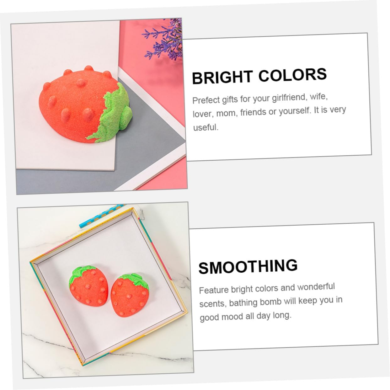 Beavorty 4Pcs Fragrance Bath Salt Bubble Bath Balls Strawberry Shape Boys and Girls Fun Bath Set for Home Spa image number 5